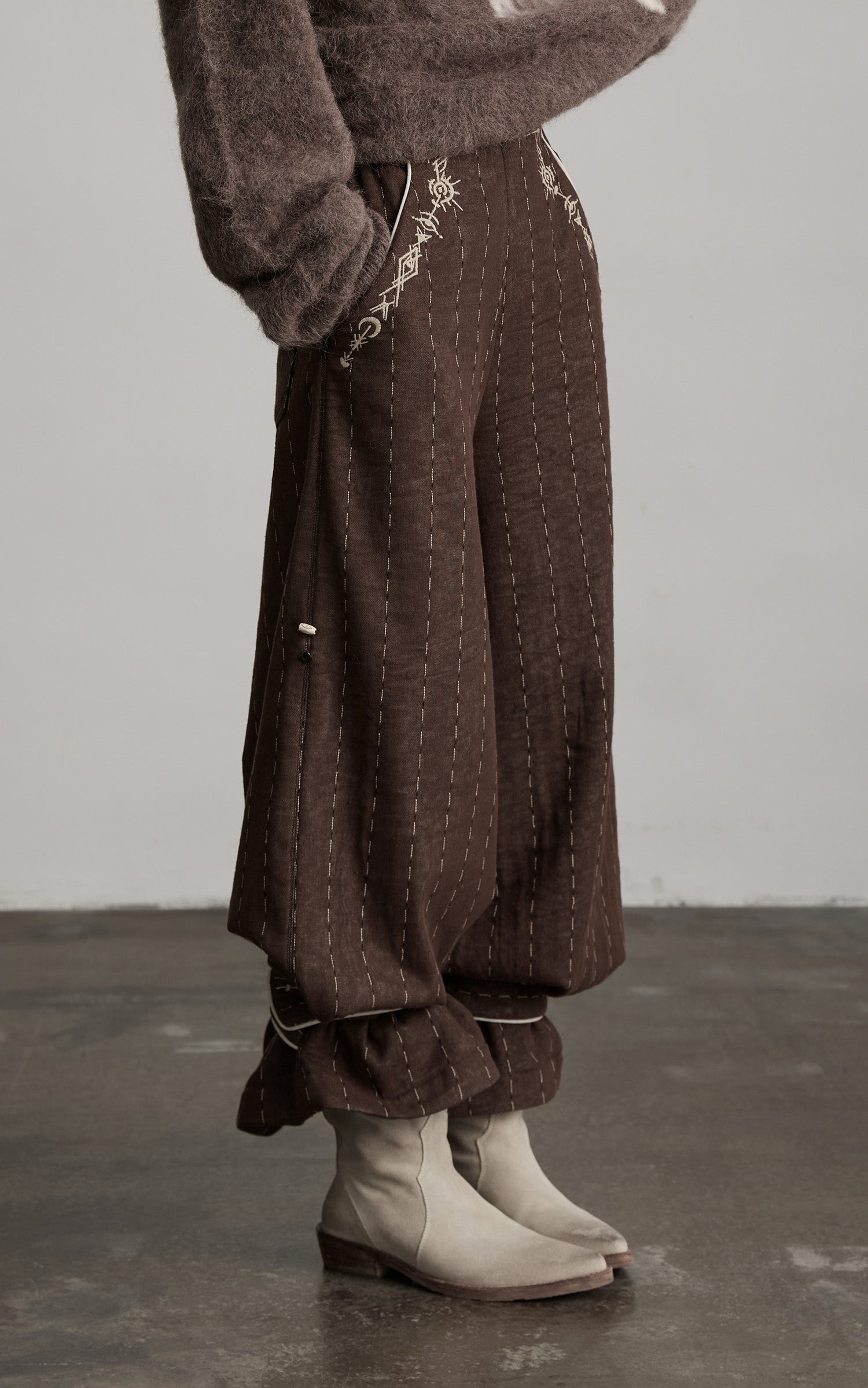 INDULGE Structured Embroidered Wide-Leg Trousers