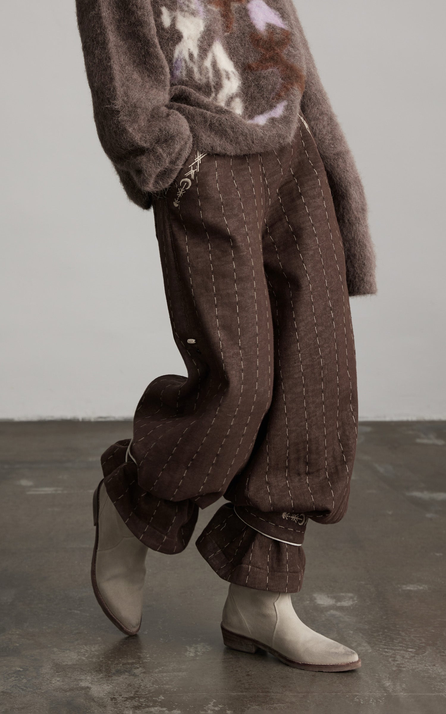 INDULGE Structured Embroidered Wide-Leg Trousers