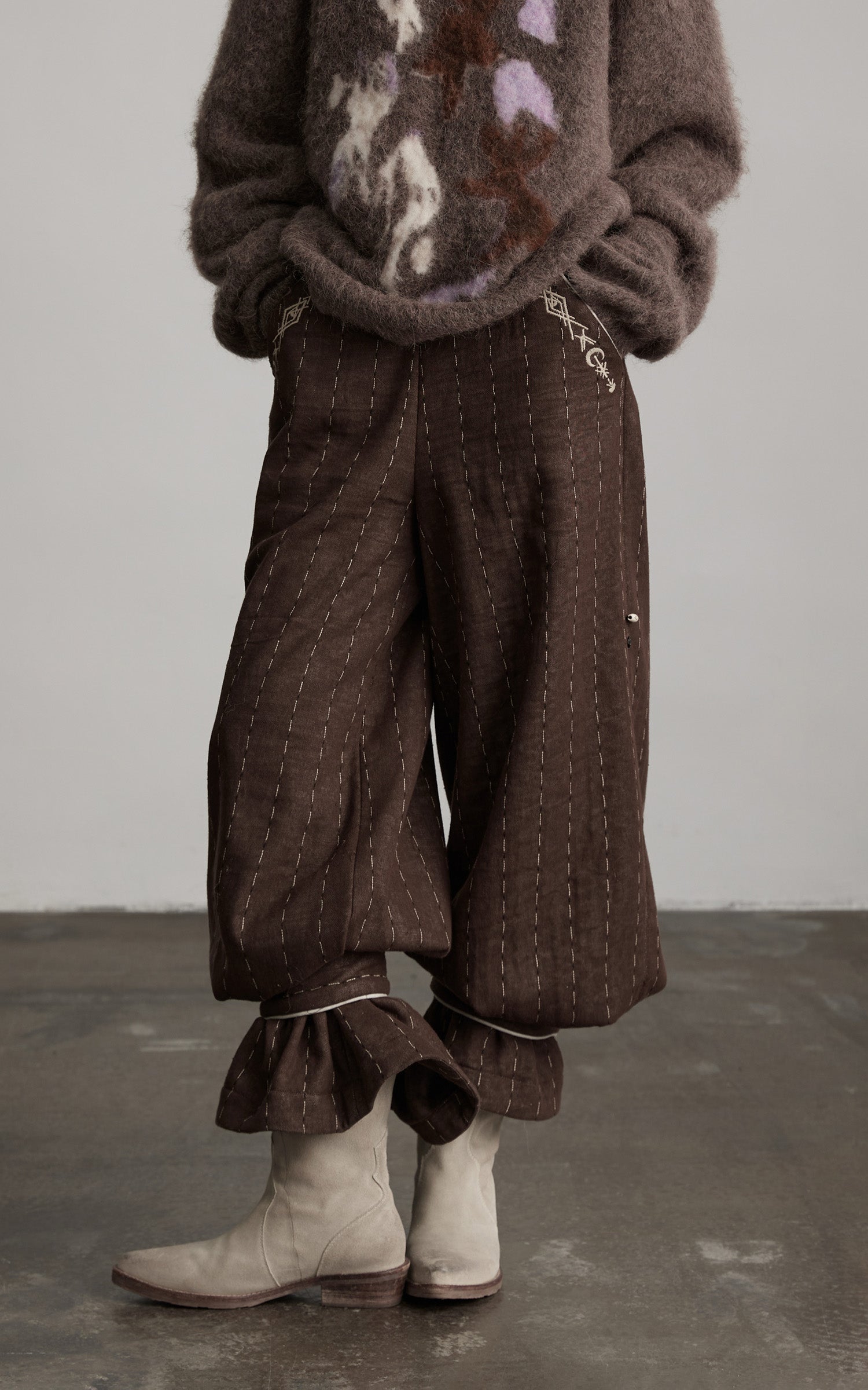 INDULGE Structured Embroidered Wide-Leg Trousers