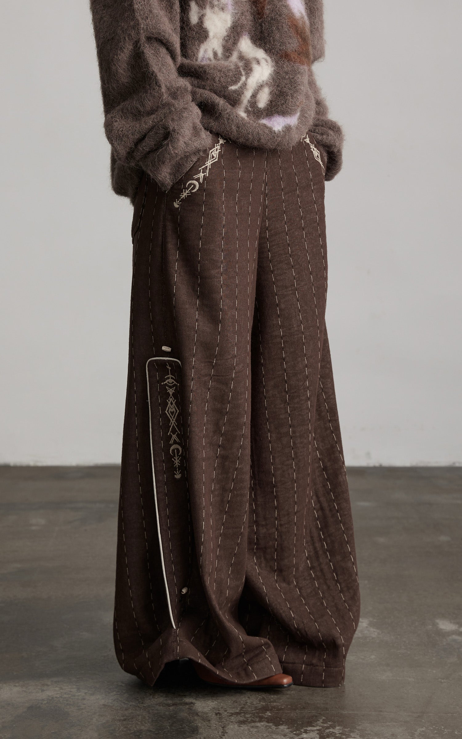 INDULGE Structured Embroidered Wide-Leg Trousers