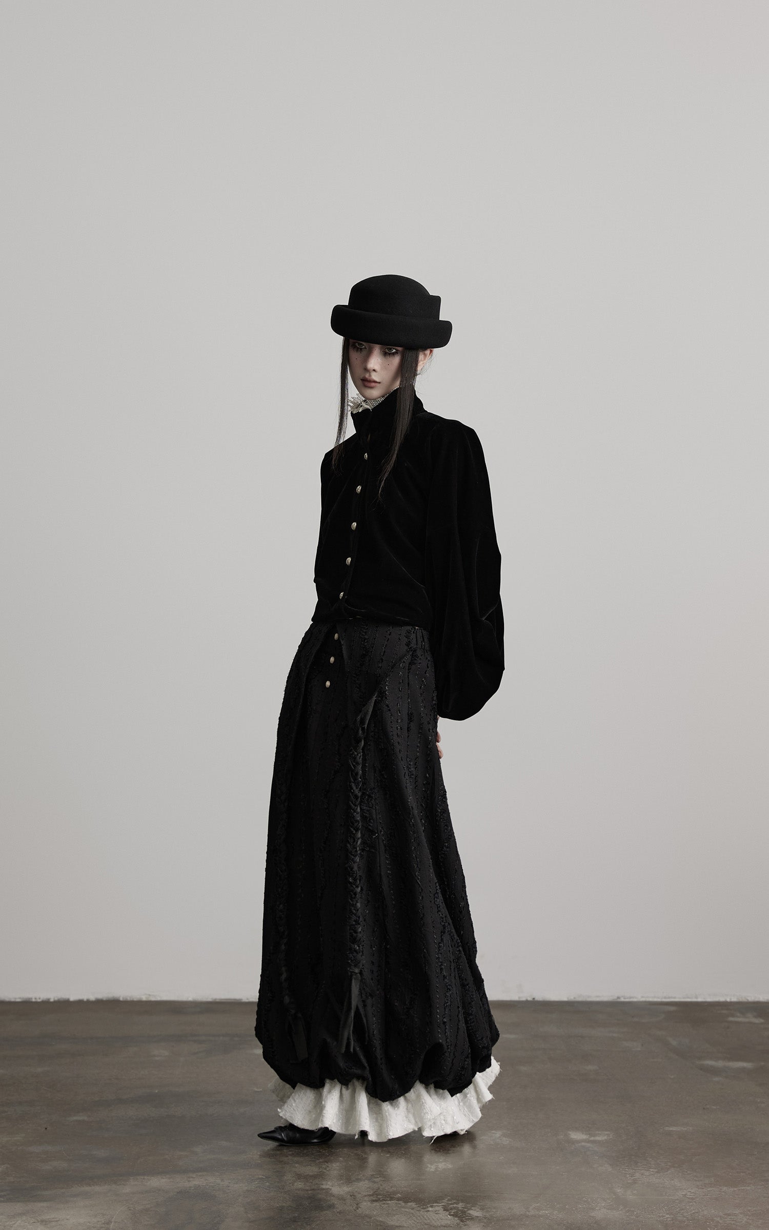 INDULGE Velvet Sculpted Jacket with Lace Collar & Antique Buttons