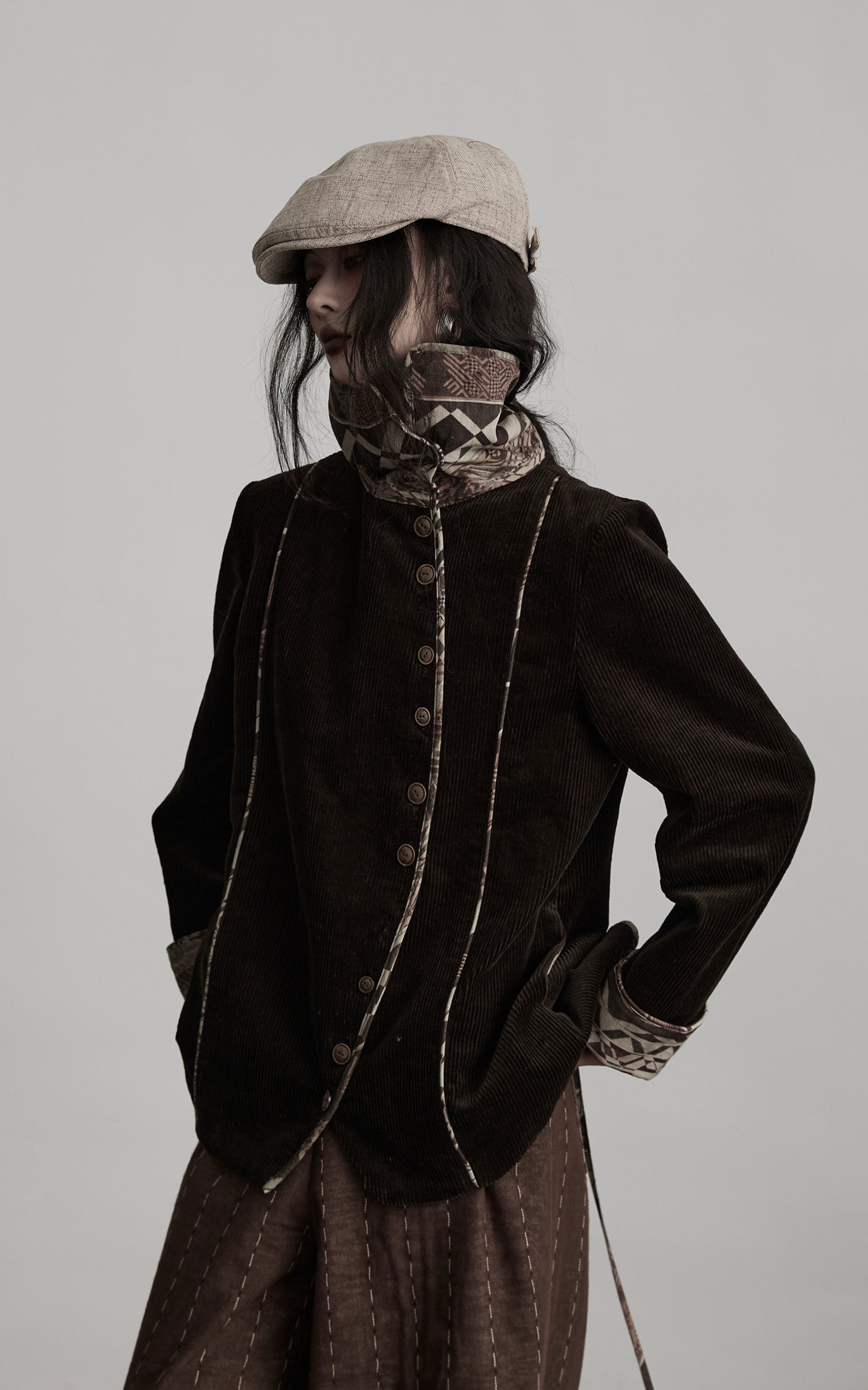 INDULGE Structured Corduroy Jacket with Asymmetric Button Line