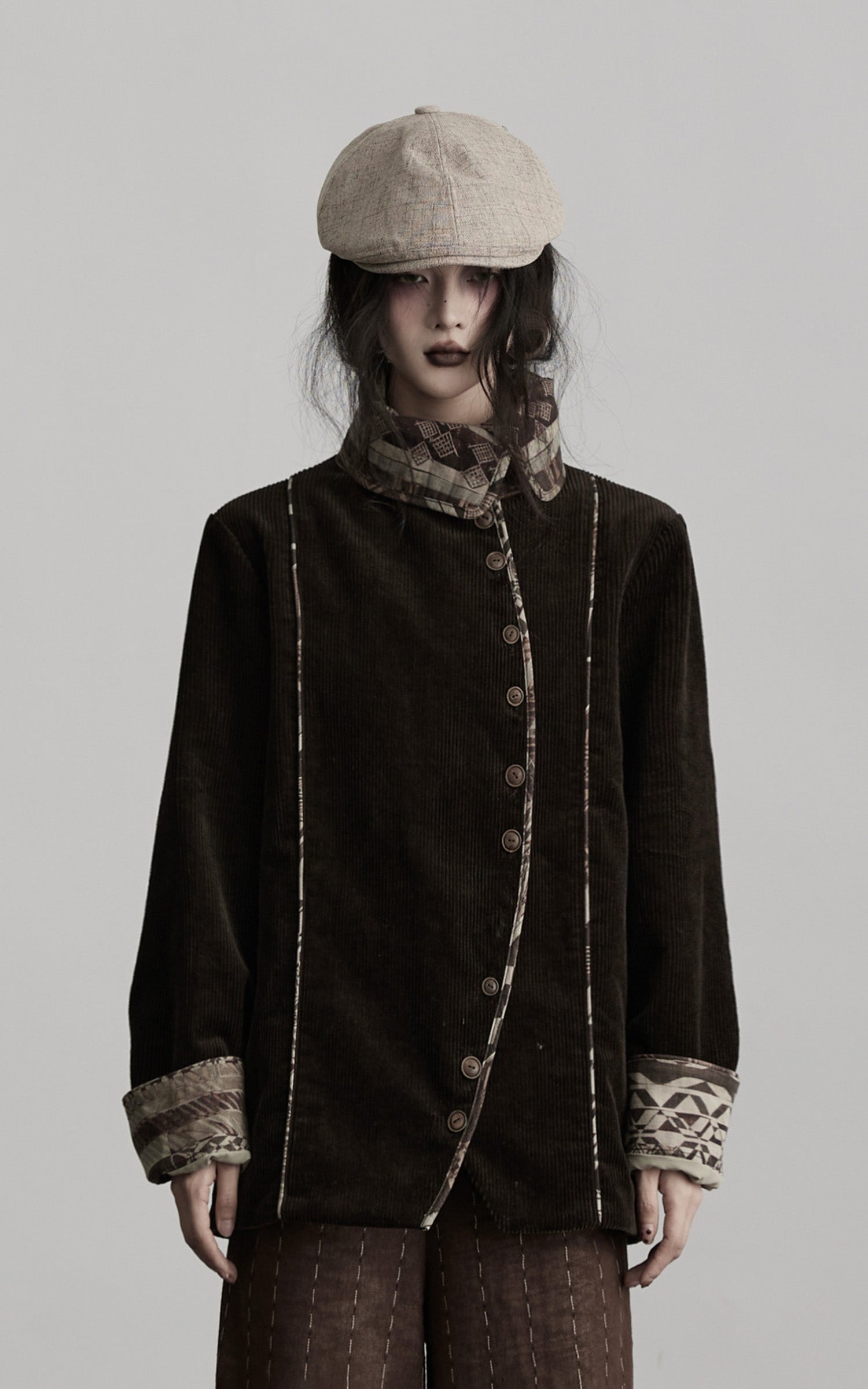 INDULGE Structured Corduroy Jacket with Asymmetric Button Line