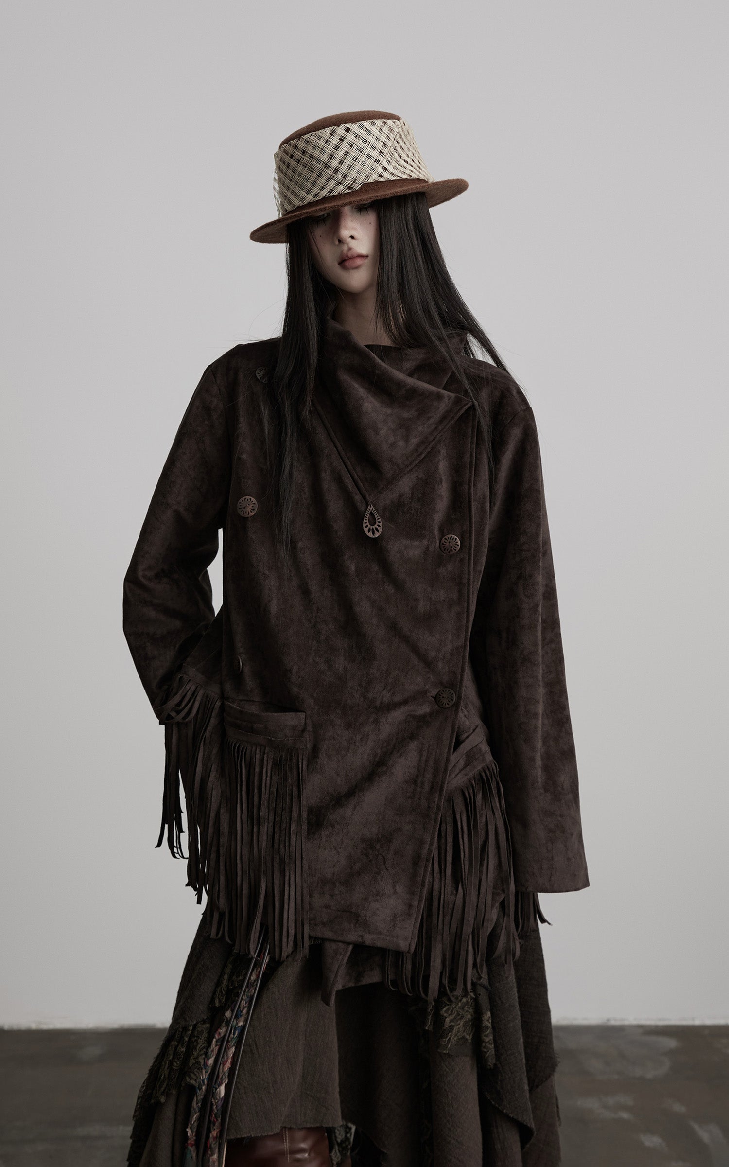 INDULGE Asymmetric Fringe-Trim Textured Jacket