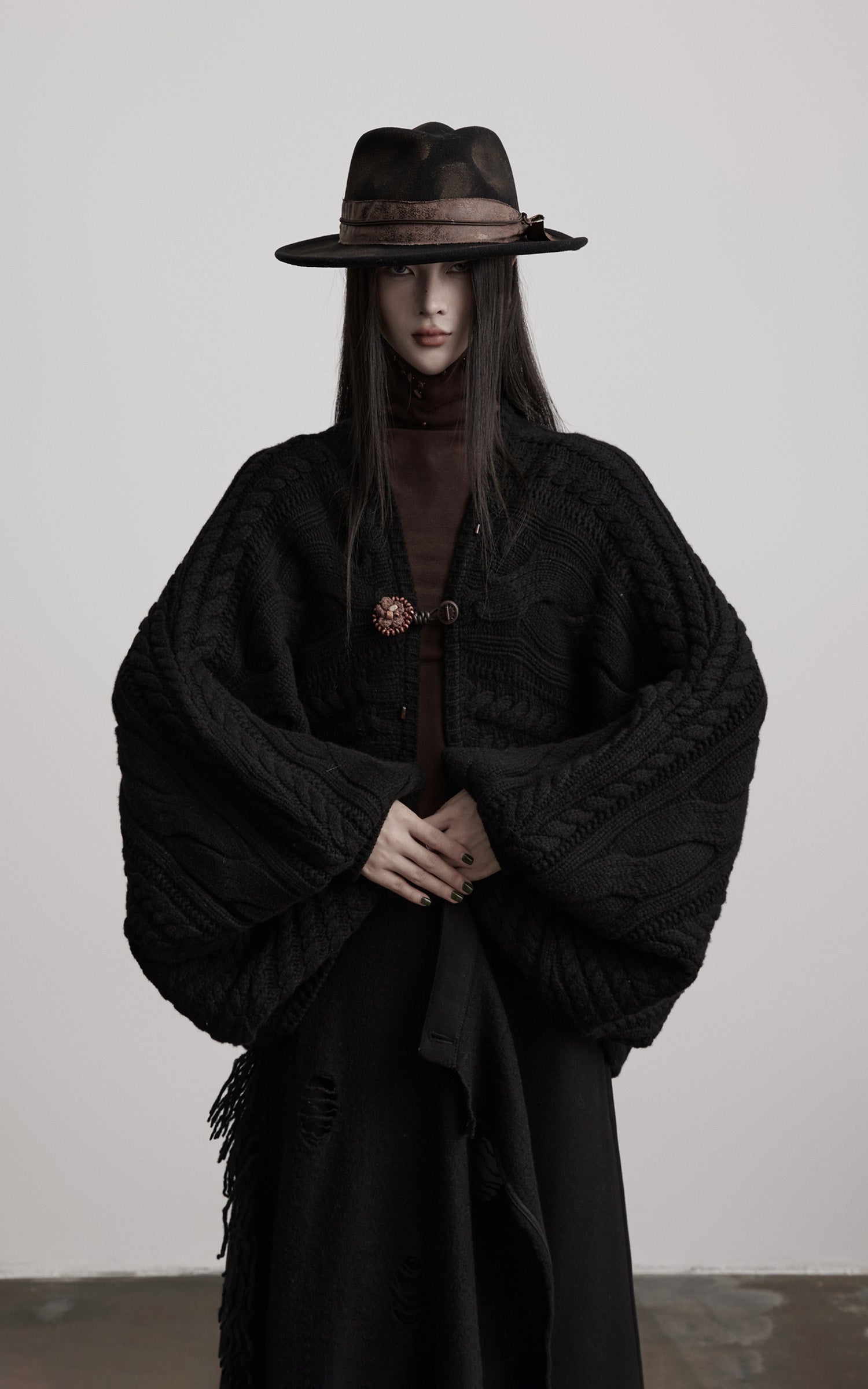 INDULGE Sculptural Cable-Knit Cardigan with Oversized Sleeves