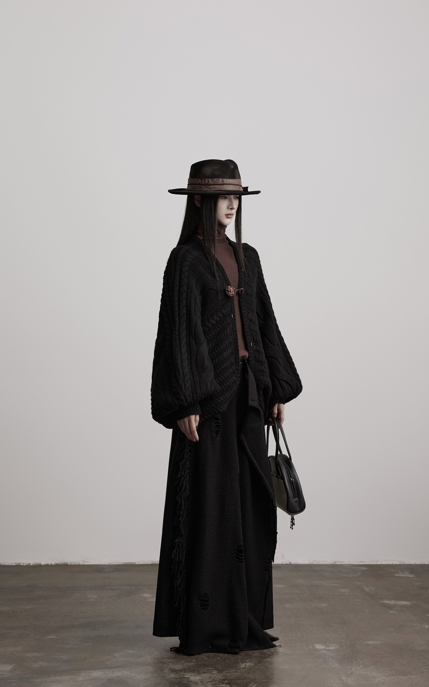 INDULGE Sculptural Cable-Knit Cardigan with Oversized Sleeves