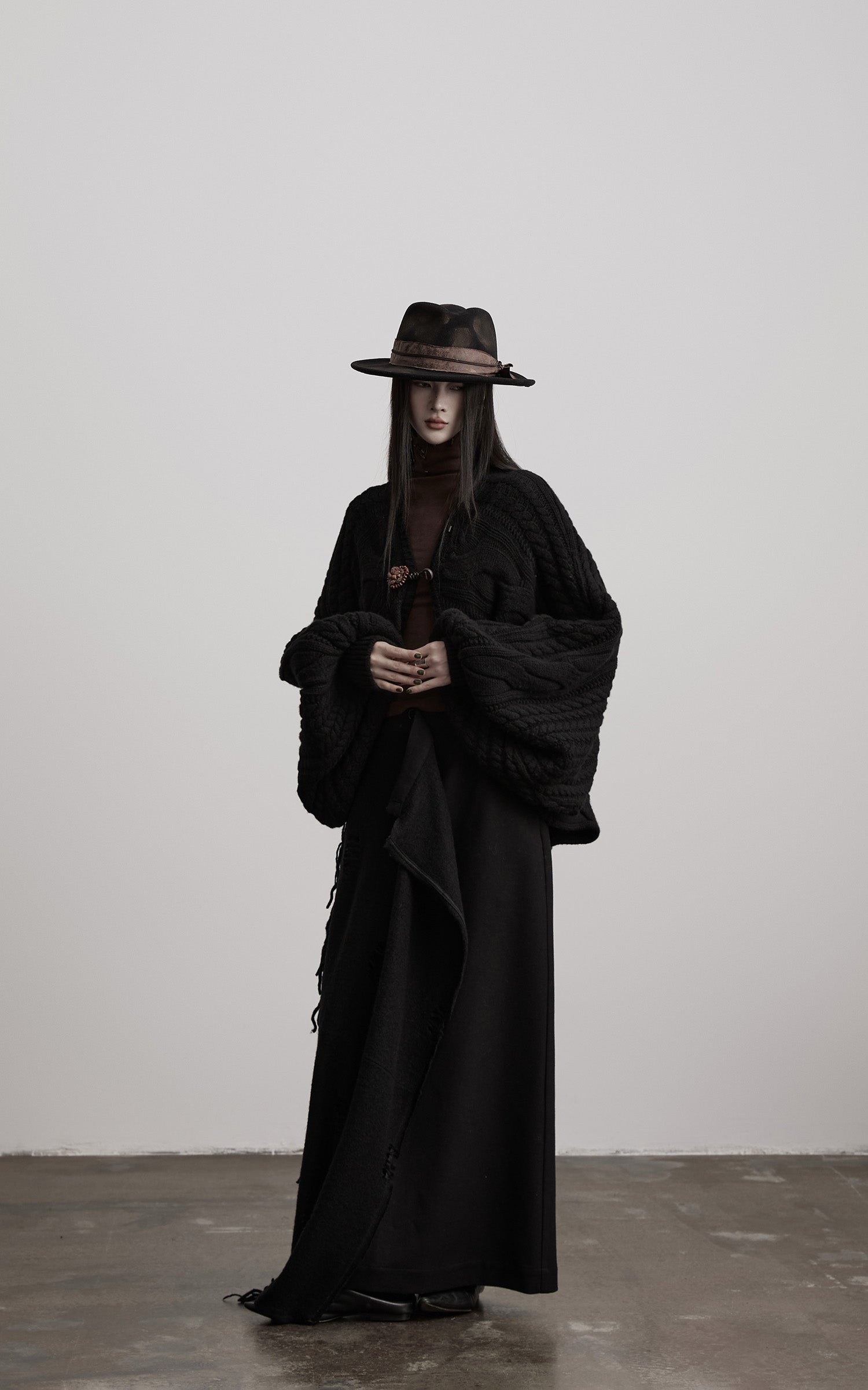 INDULGE Sculptural Cable-Knit Cardigan with Oversized Sleeves