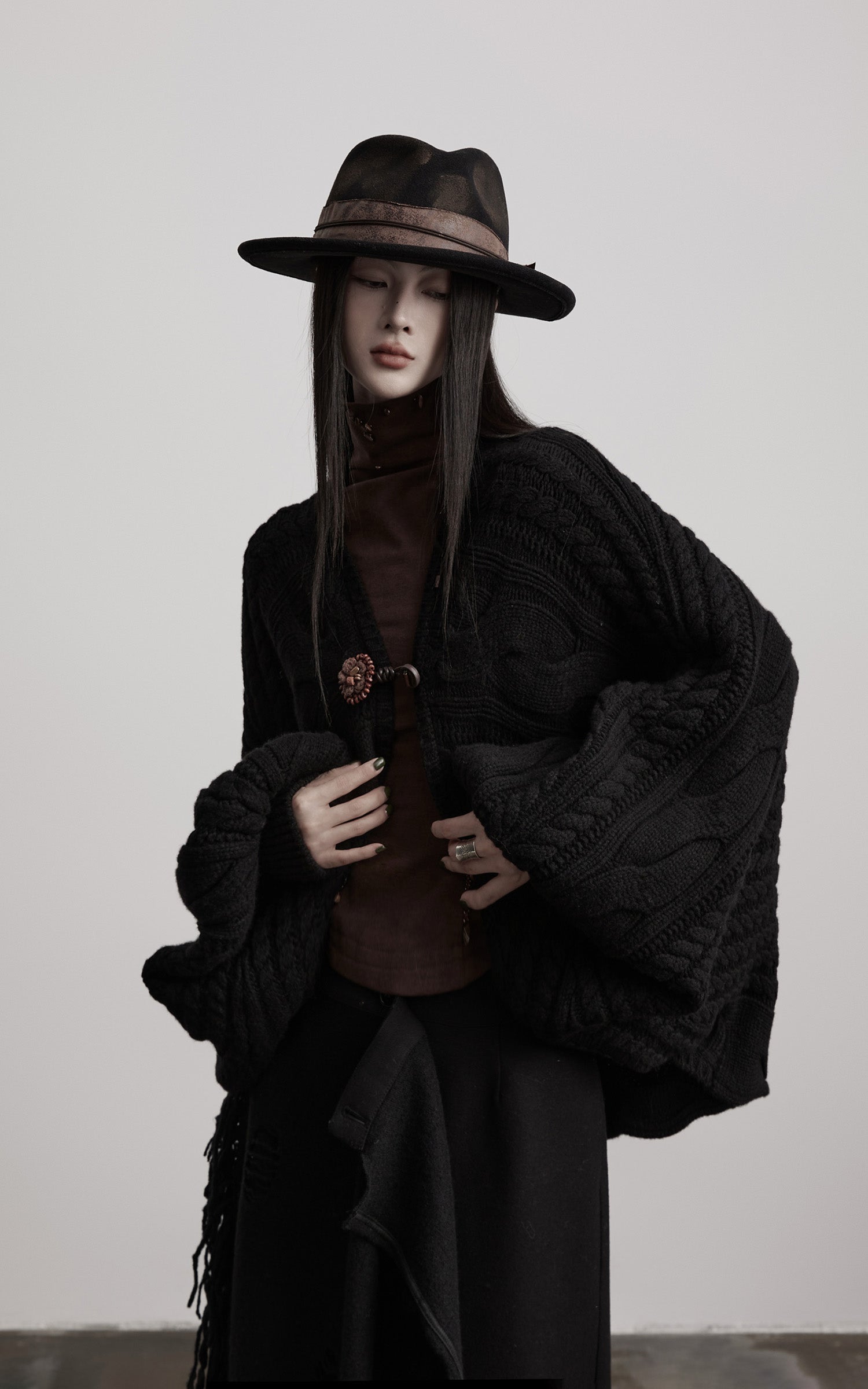 INDULGE Sculptural Cable-Knit Cardigan with Oversized Sleeves