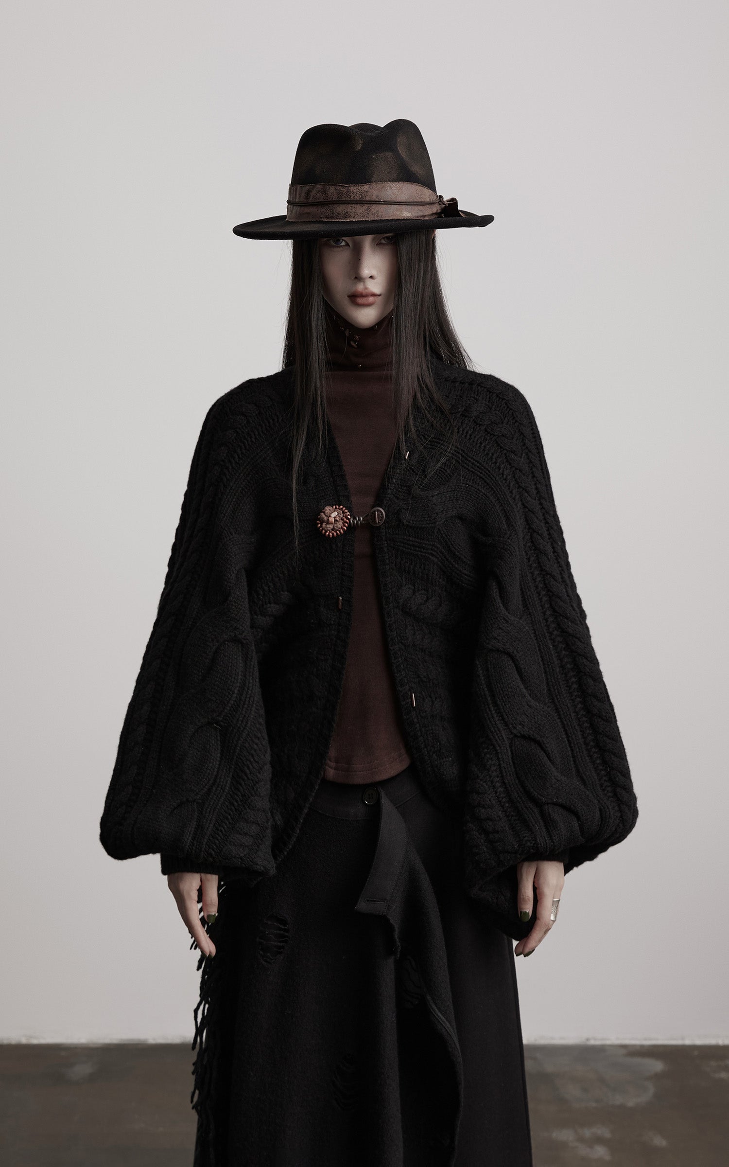 INDULGE Sculptural Cable-Knit Cardigan with Oversized Sleeves