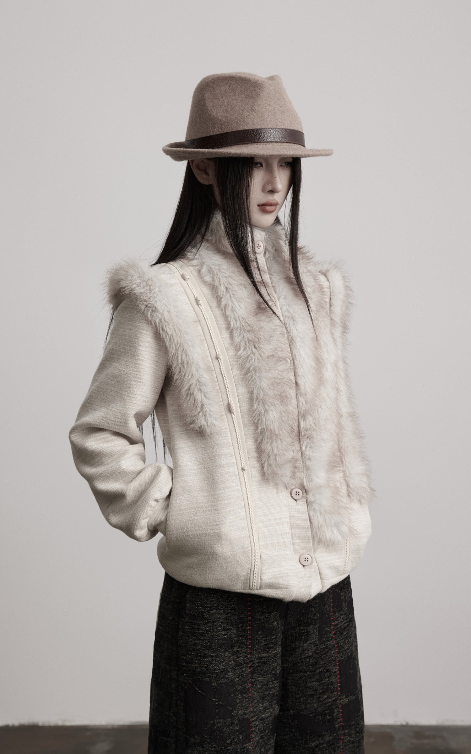 INDULGE Faux Fur-Panel Textured Jacket