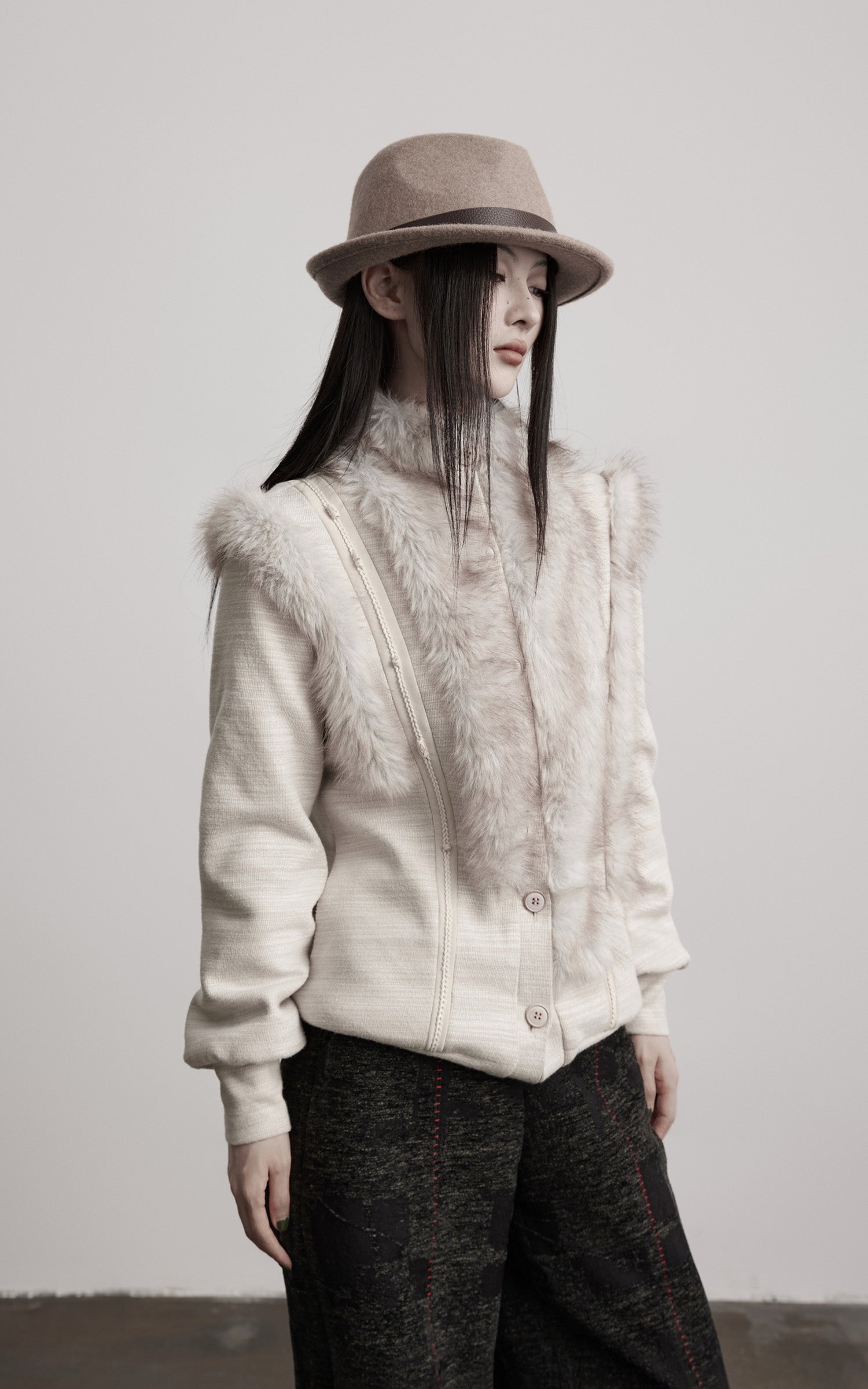 INDULGE Faux Fur-Panel Textured Jacket