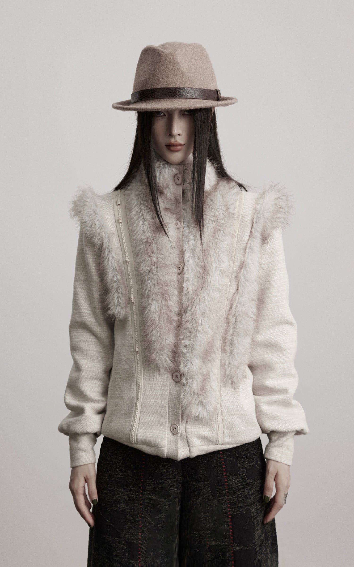 INDULGE Faux Fur-Panel Textured Jacket