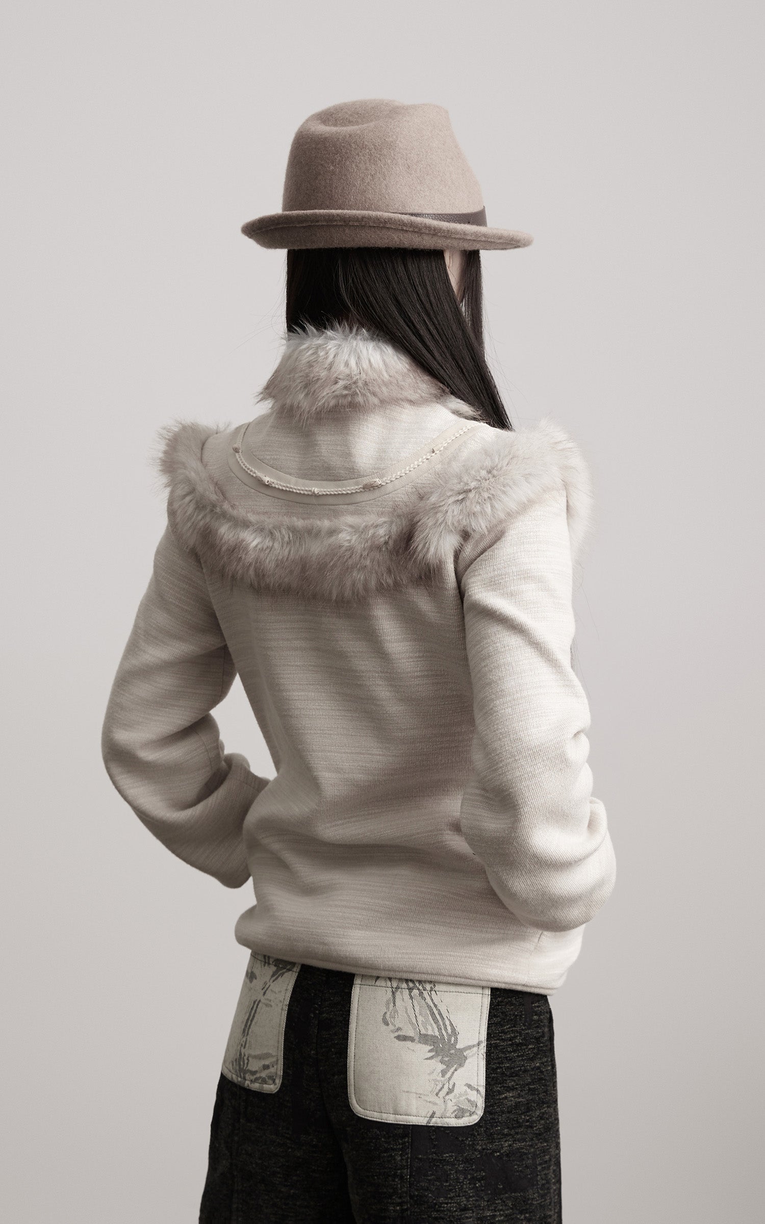 INDULGE Faux Fur-Panel Textured Jacket