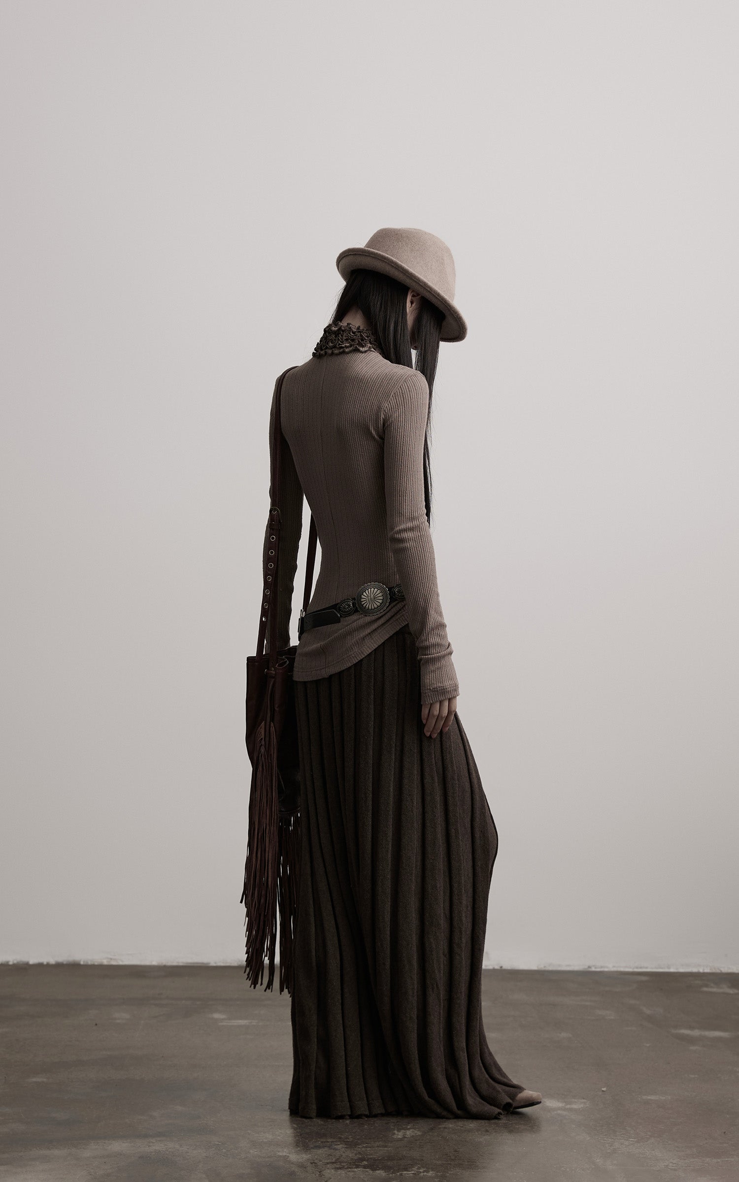 INDULGE Ruched High-Neck Rib Knit Top