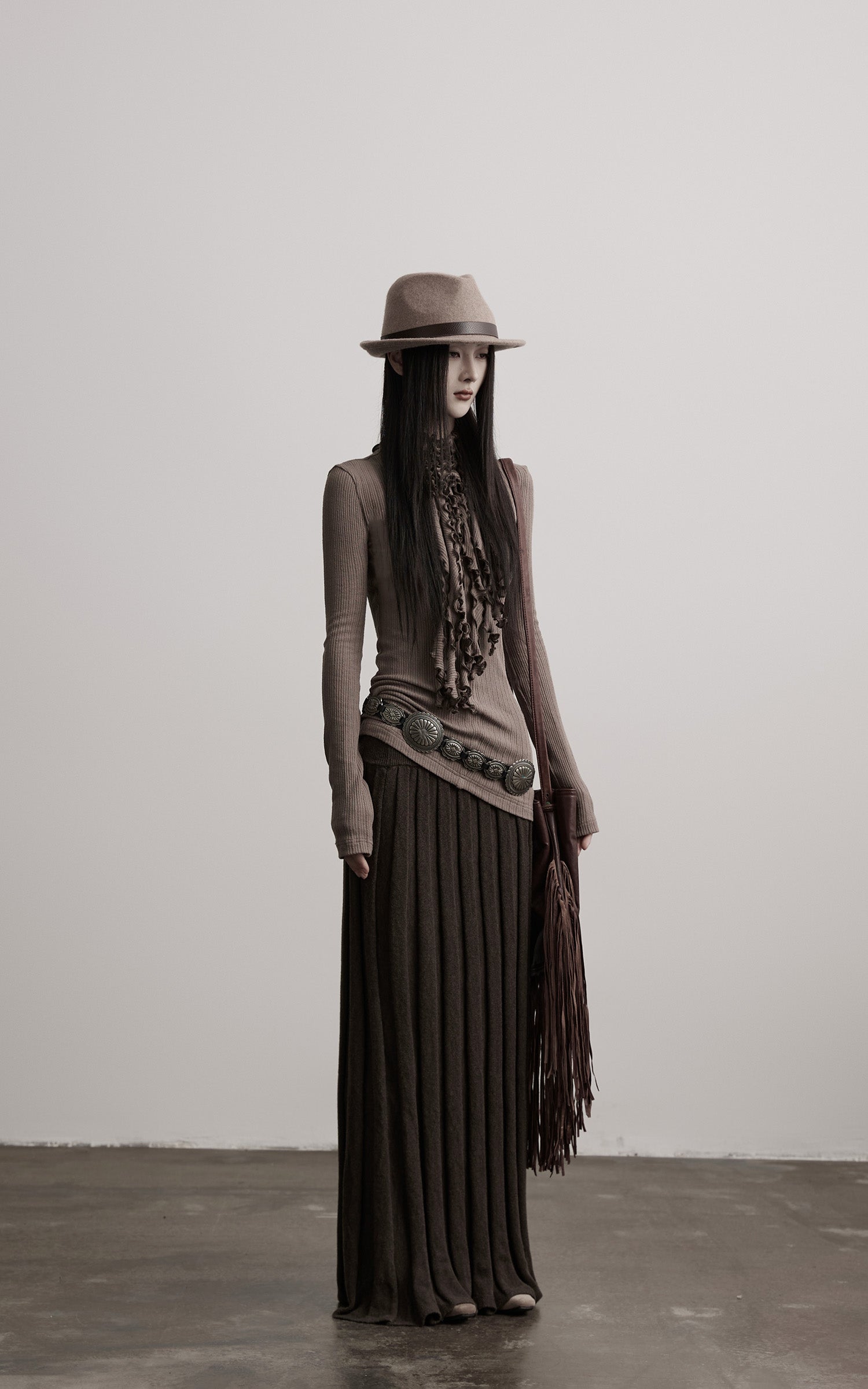 INDULGE Ruched High-Neck Rib Knit Top