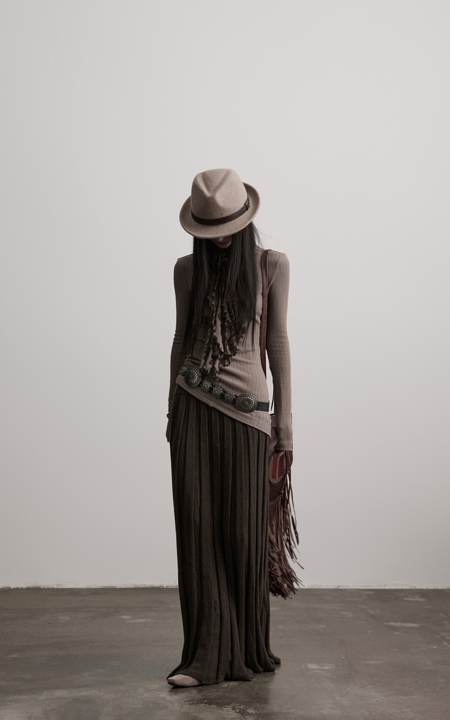 INDULGE Ruched High-Neck Rib Knit Top