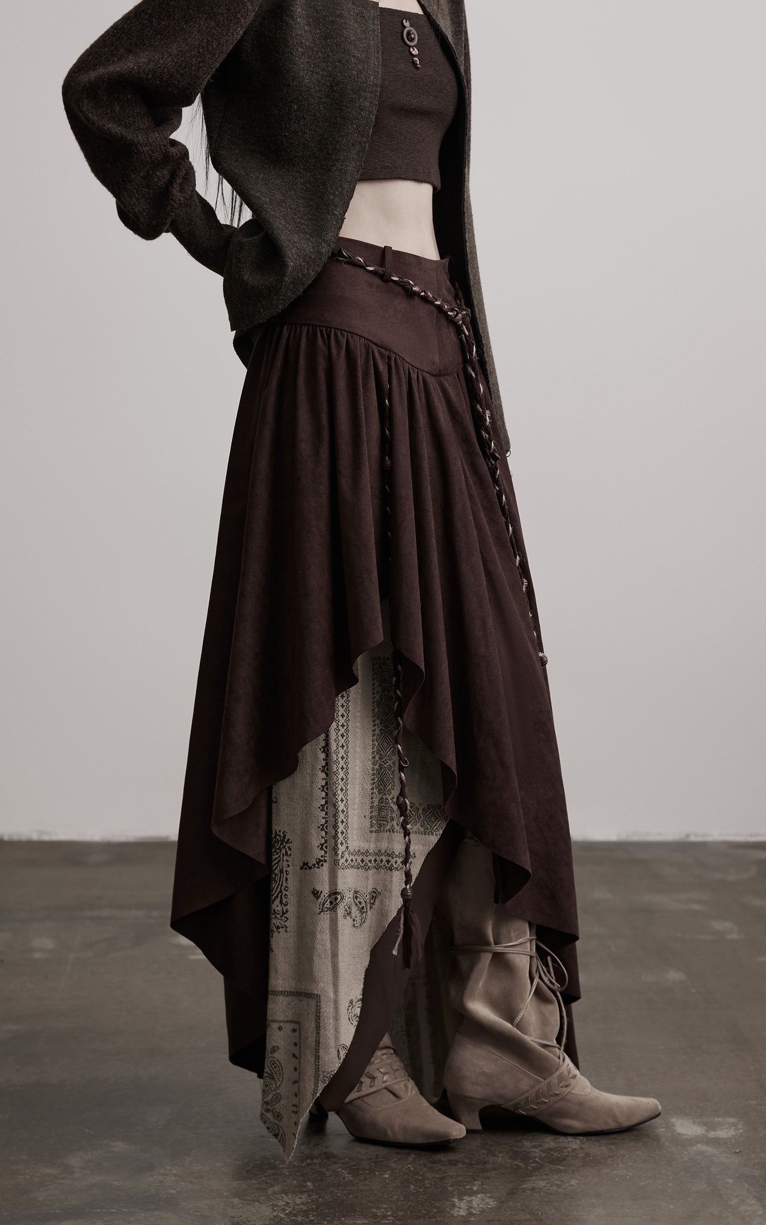 INDULGE Layered Asymmetric Skirt with Braided Rope Detail