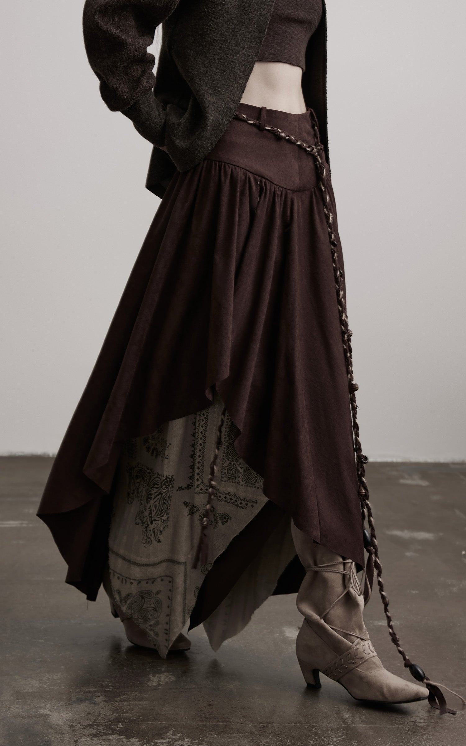 INDULGE Layered Asymmetric Skirt with Braided Rope Detail