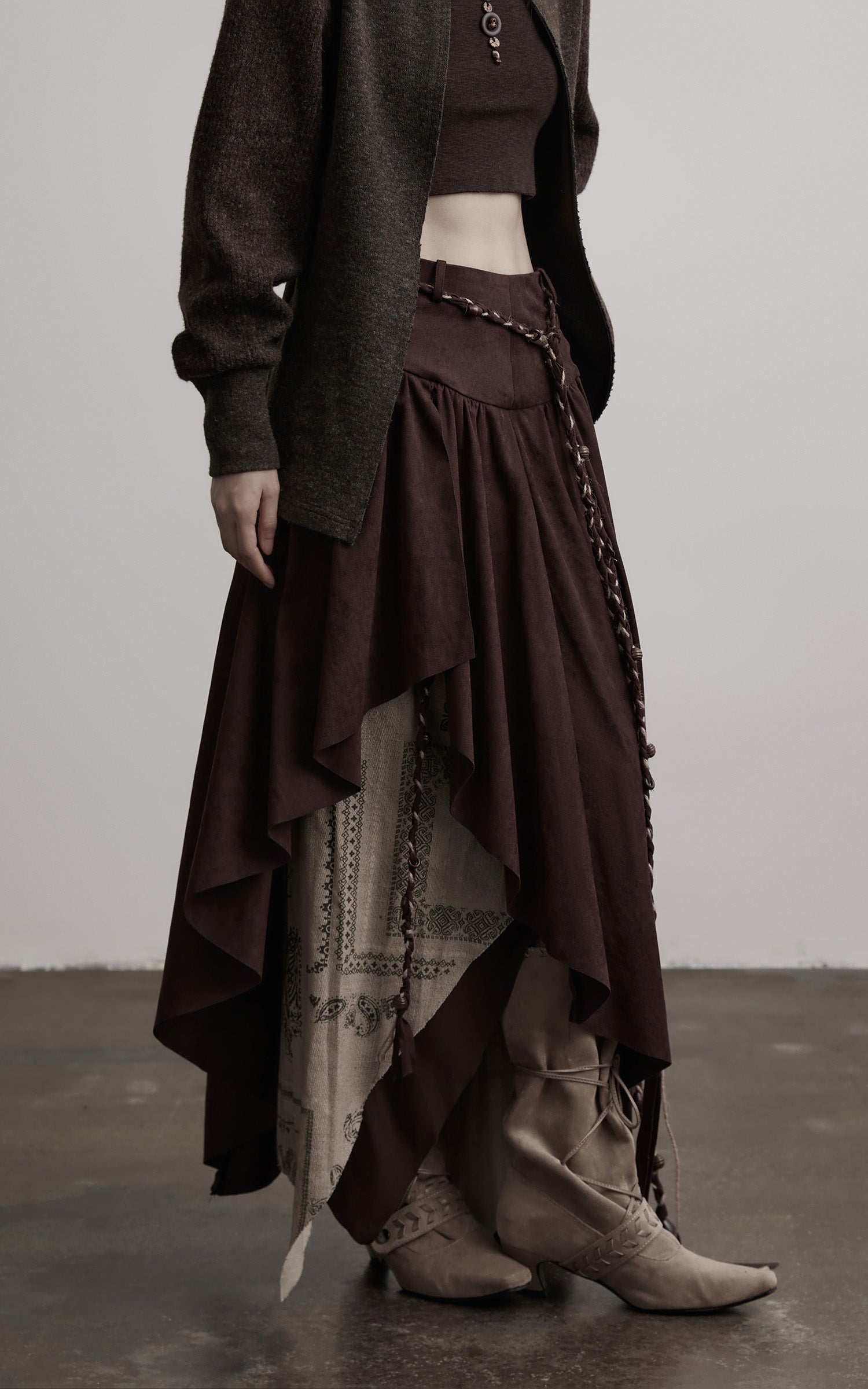 INDULGE Layered Asymmetric Skirt with Braided Rope Detail