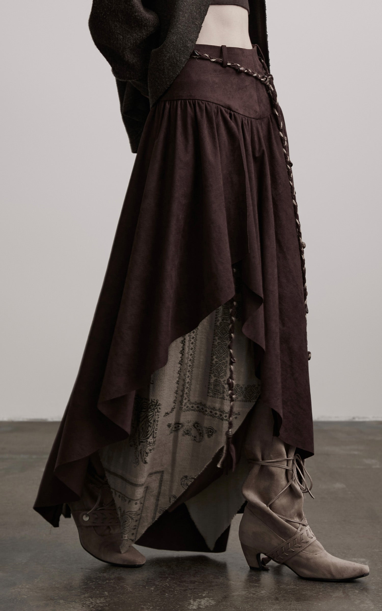 INDULGE Layered Asymmetric Skirt with Braided Rope Detail