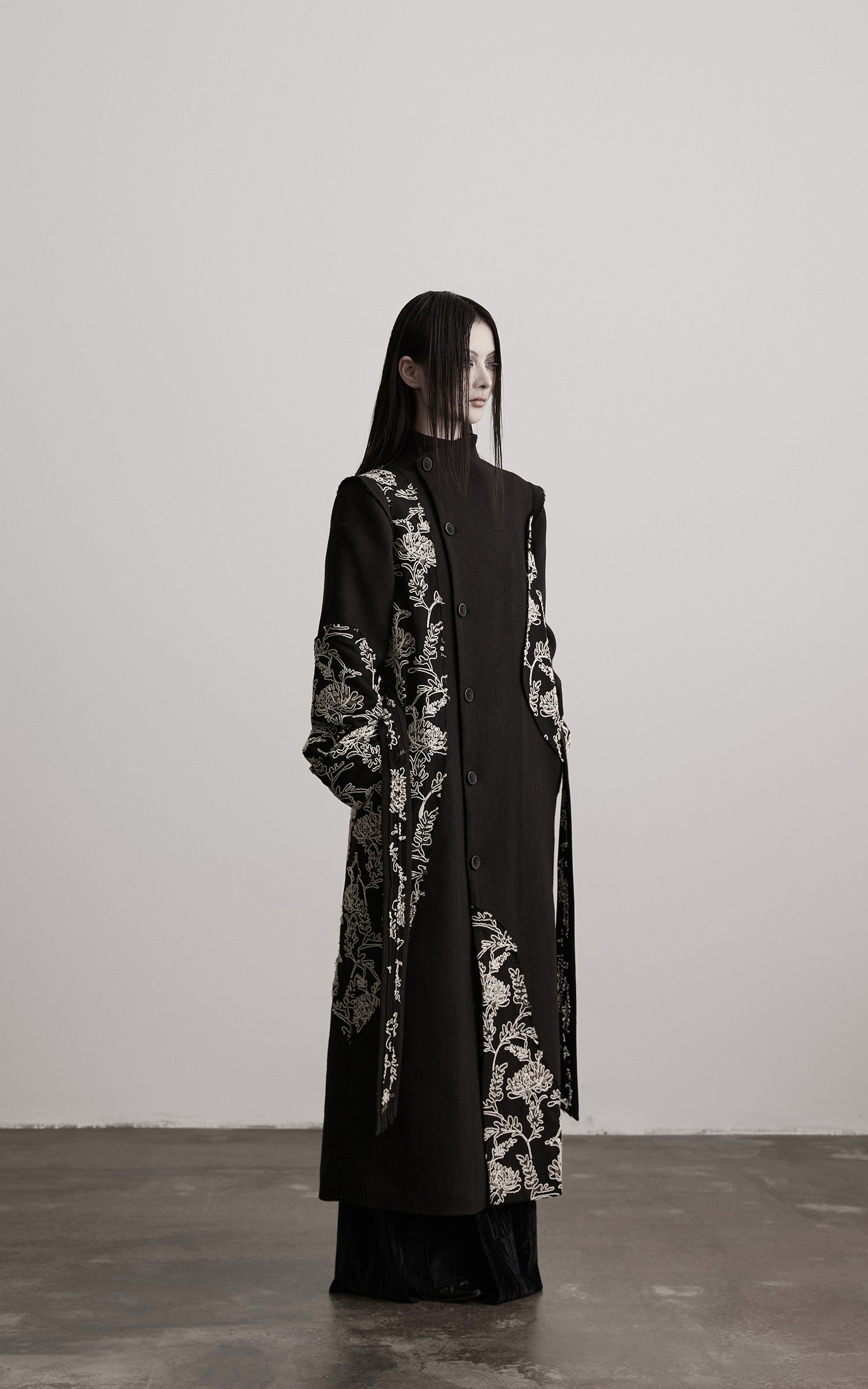 INDULGE Embroidered Asymmetric Long Coat