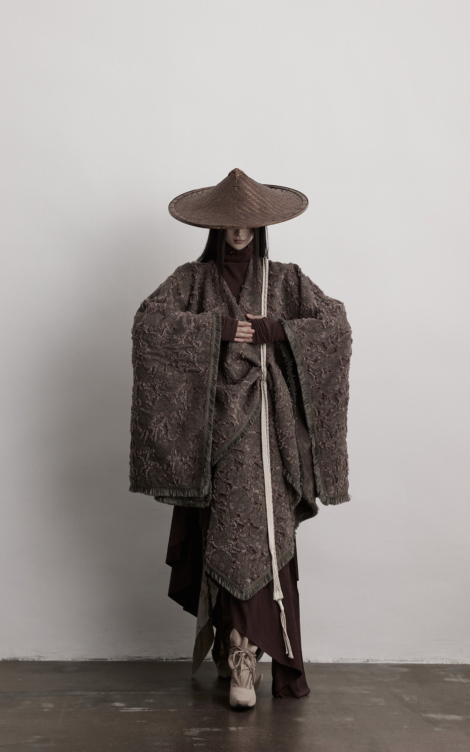 INDULGE Textured Jacquard Fringe Cloak