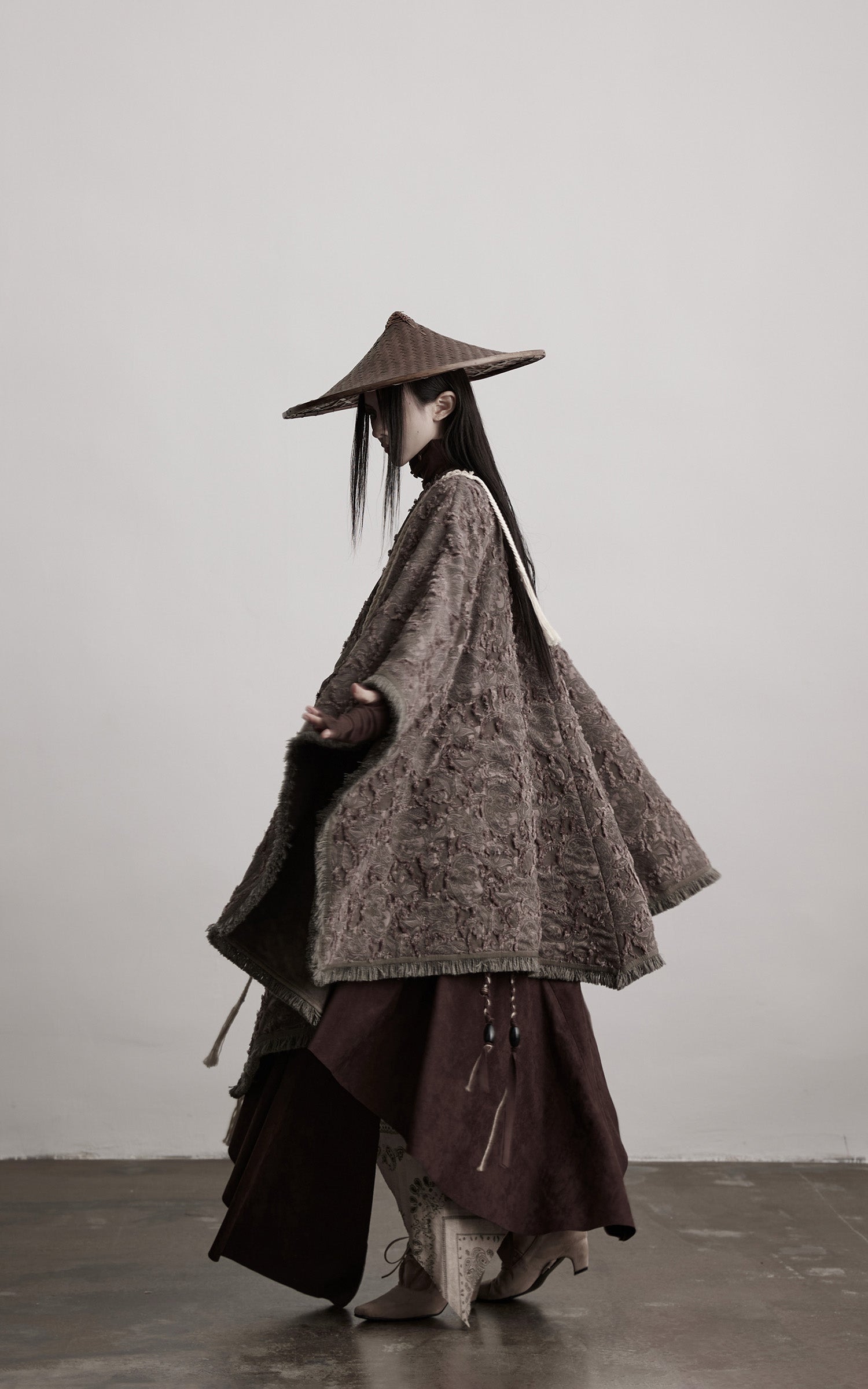 INDULGE Textured Jacquard Fringe Cloak