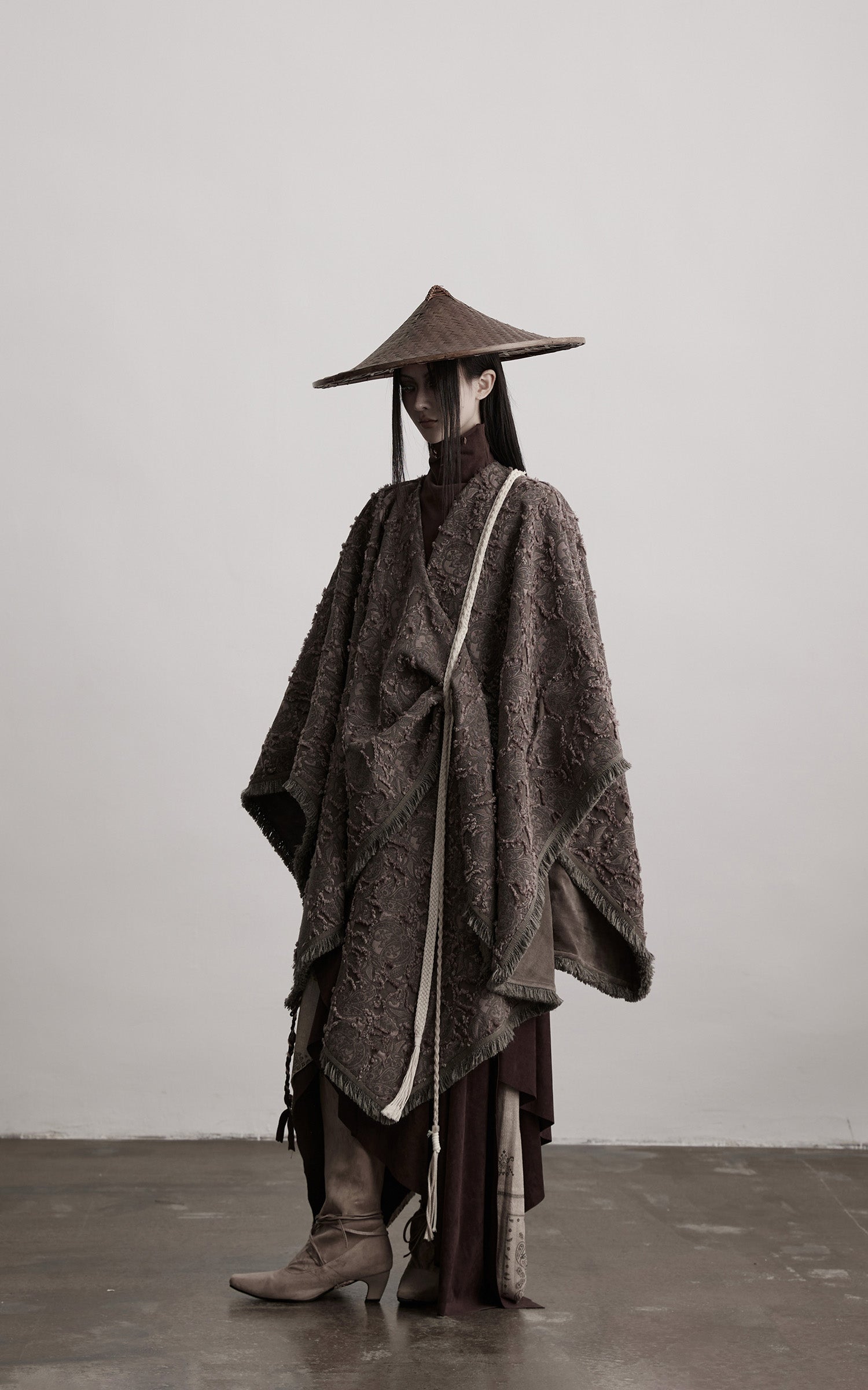 INDULGE Textured Jacquard Fringe Cloak