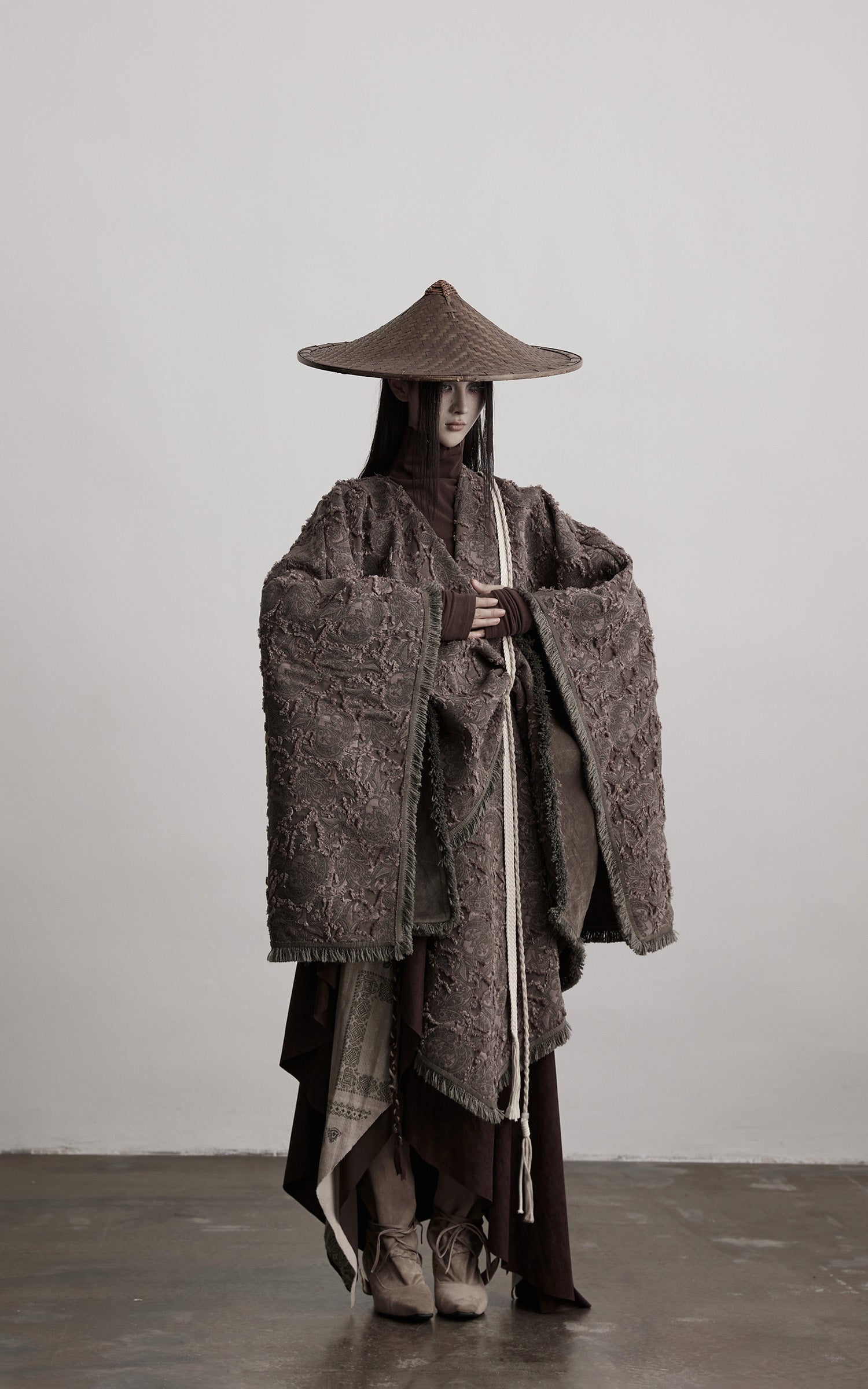 INDULGE Textured Jacquard Fringe Cloak