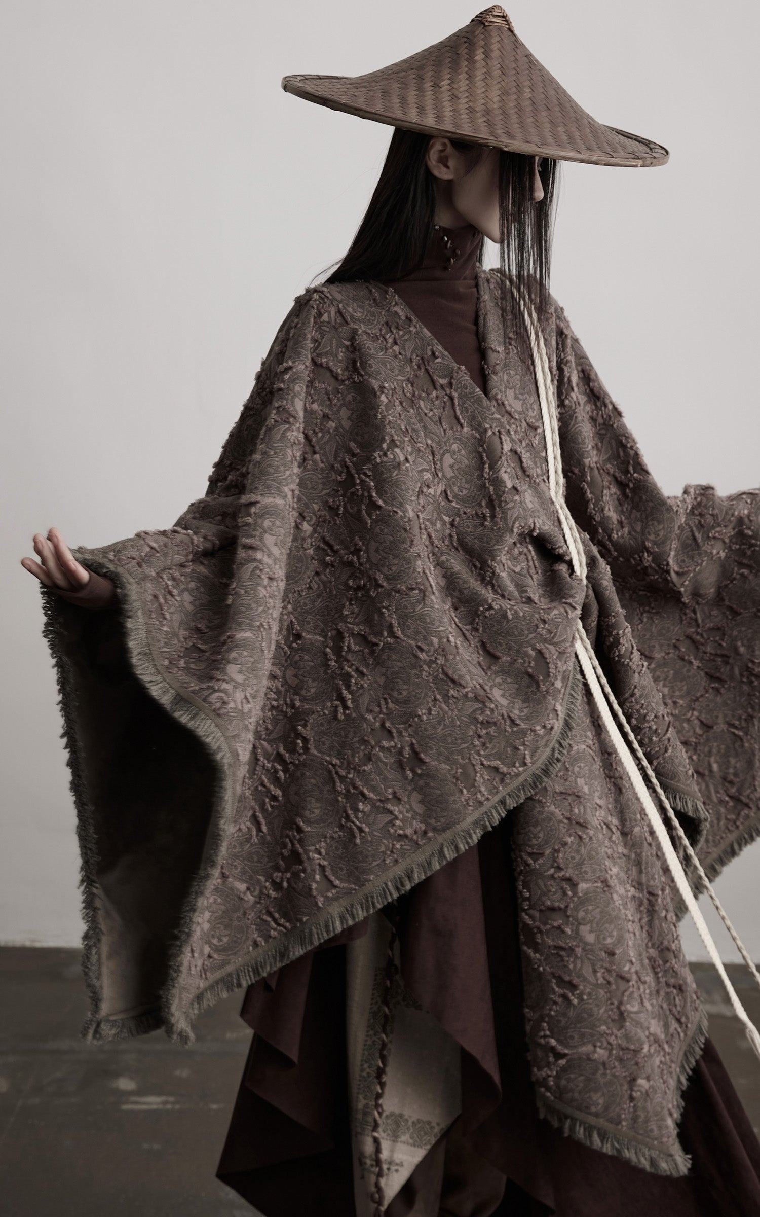 INDULGE Textured Jacquard Fringe Cloak