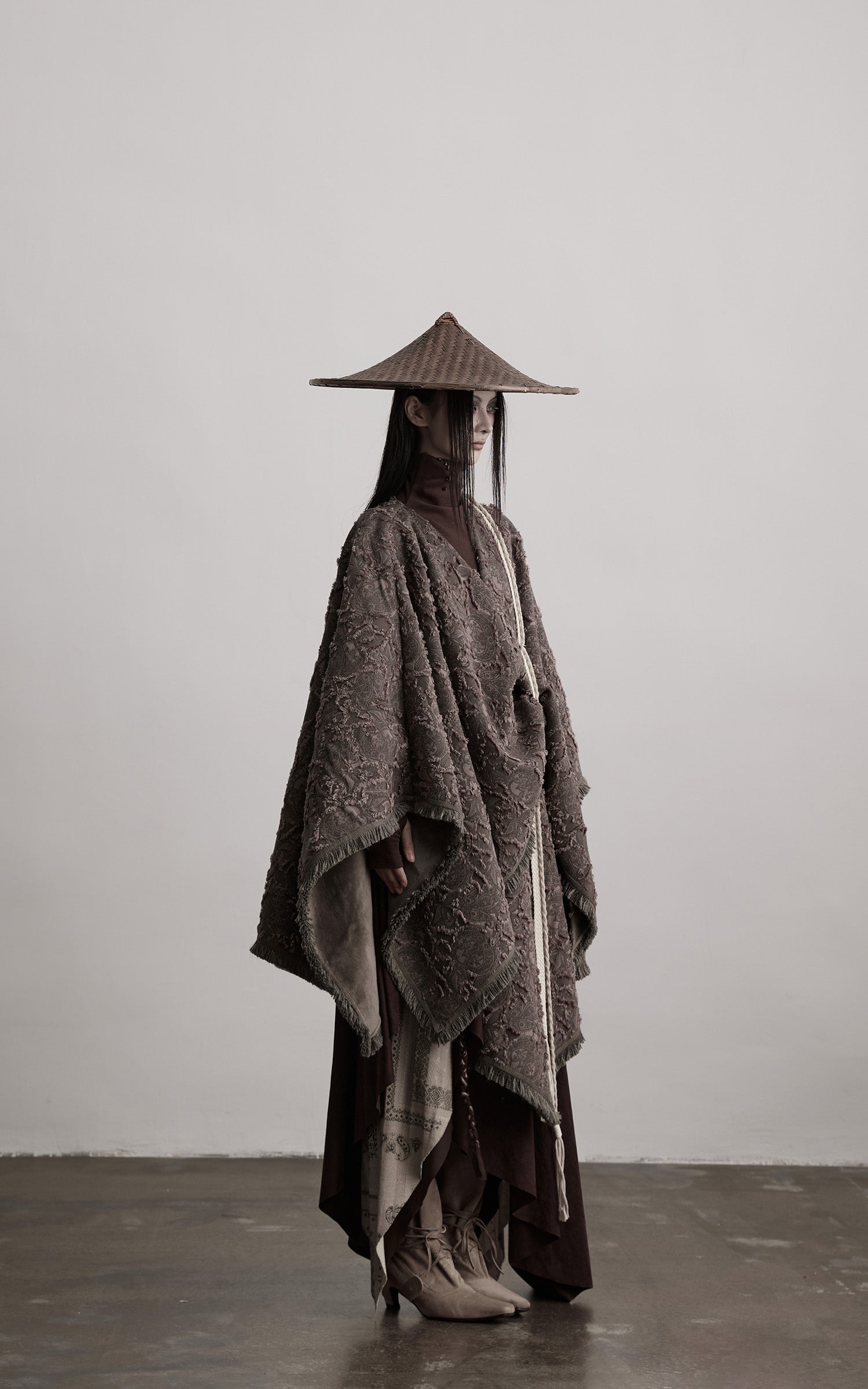 INDULGE Textured Jacquard Fringe Cloak