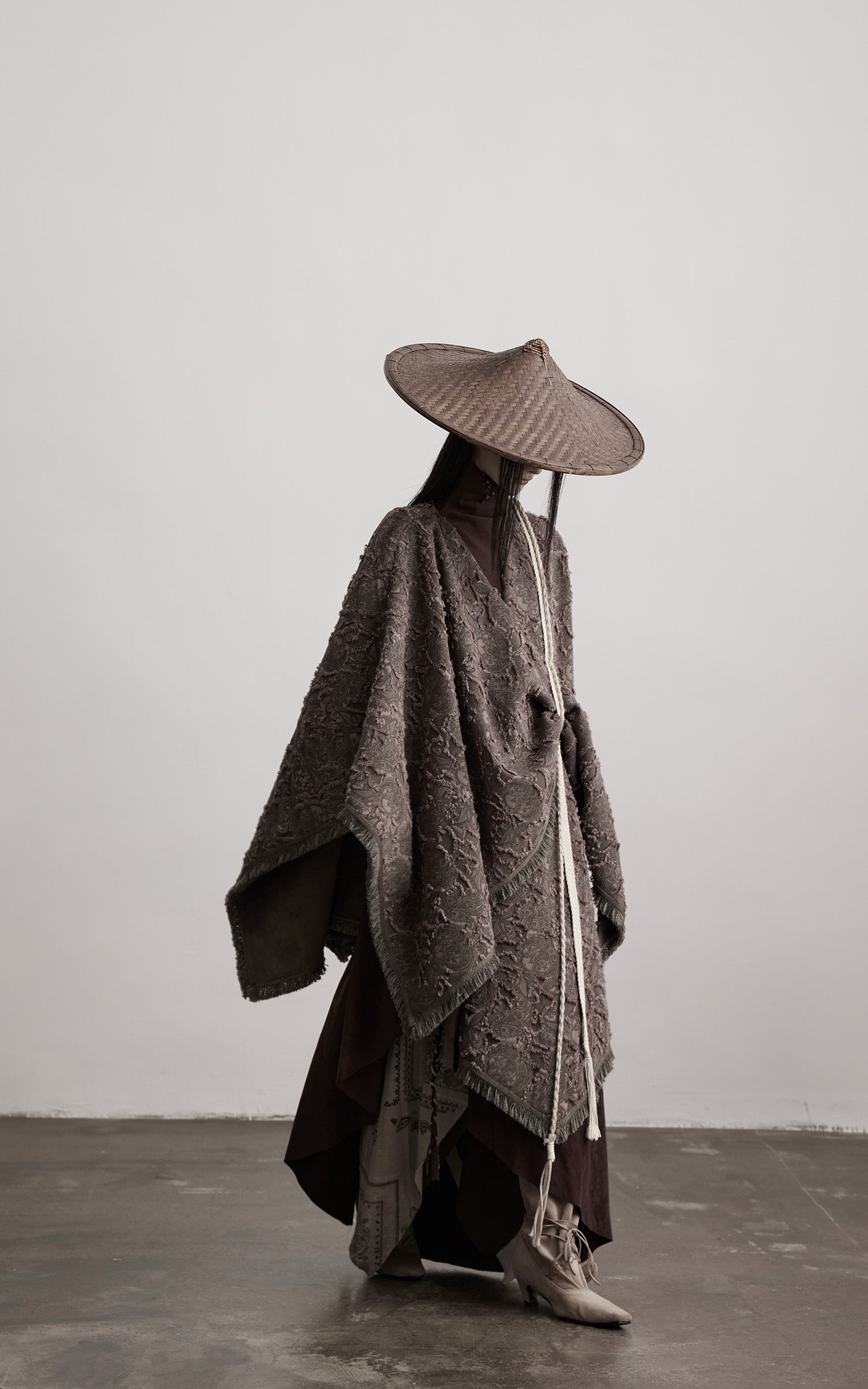 INDULGE Textured Jacquard Fringe Cloak