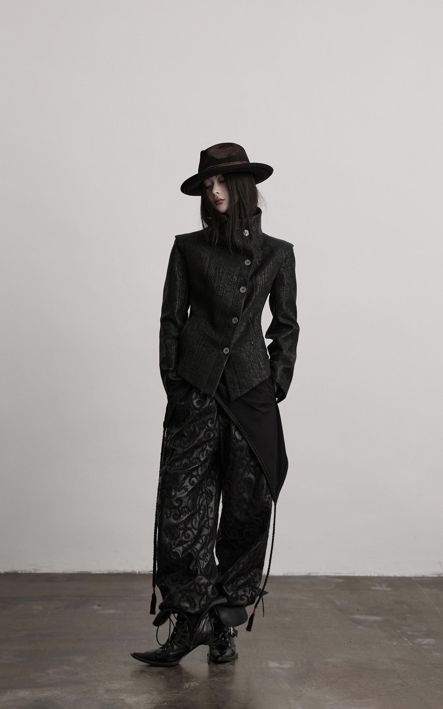 INDULGE Textured Asymmetric Collar Jacket with Sculpted Silhouette