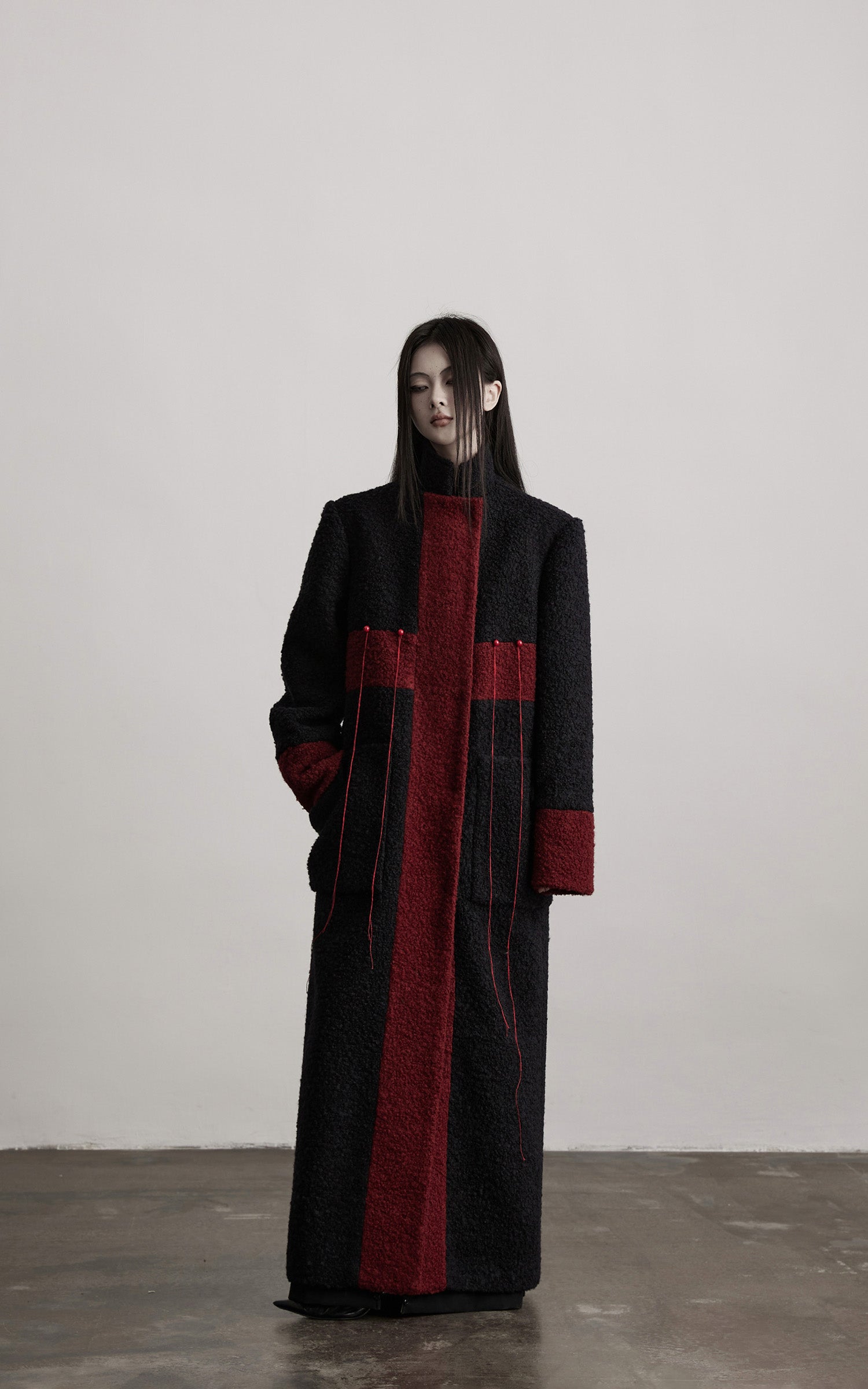 INDULGE Wool-Blend Contrast Panel Long Coat
