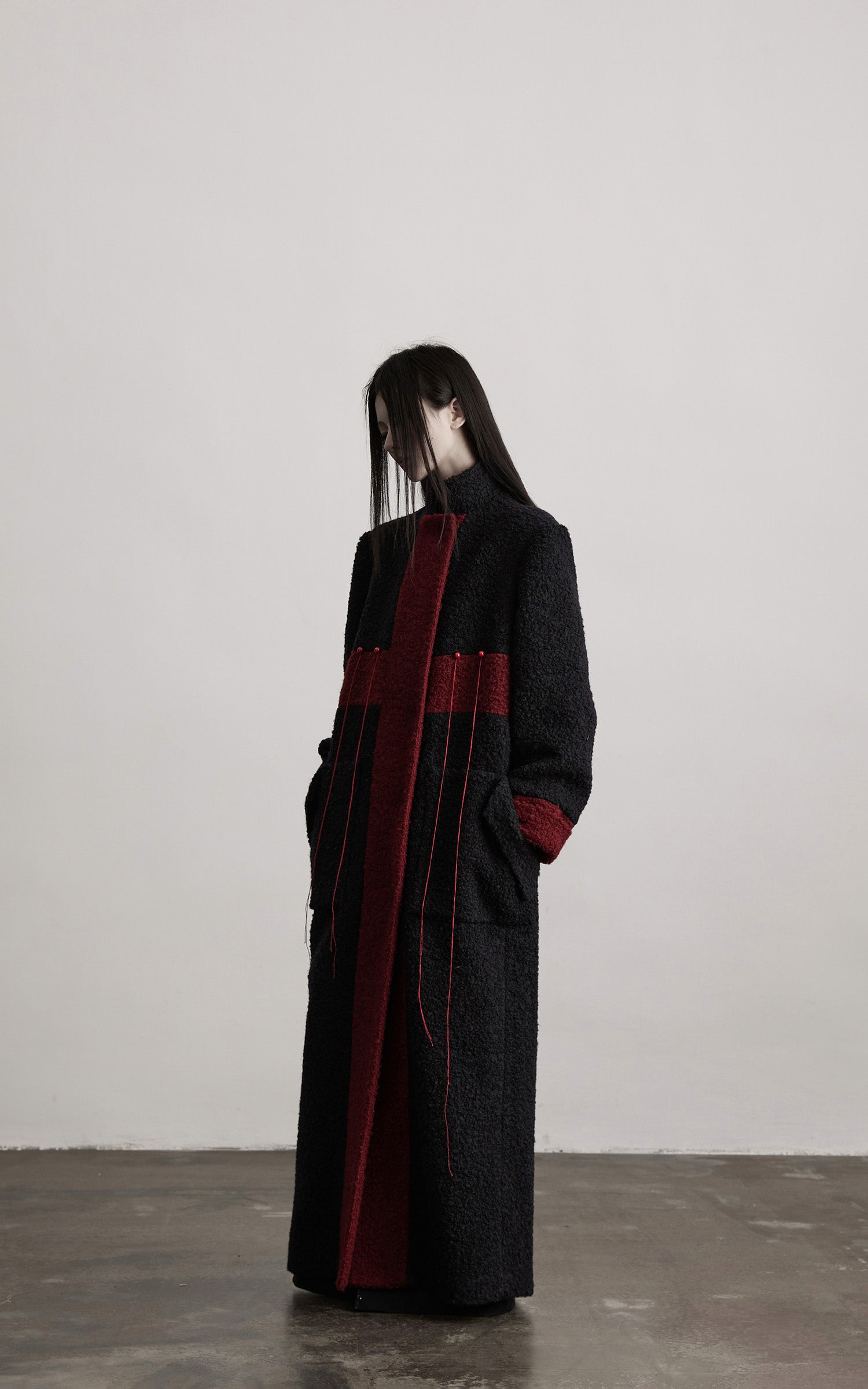INDULGE Wool-Blend Contrast Panel Long Coat