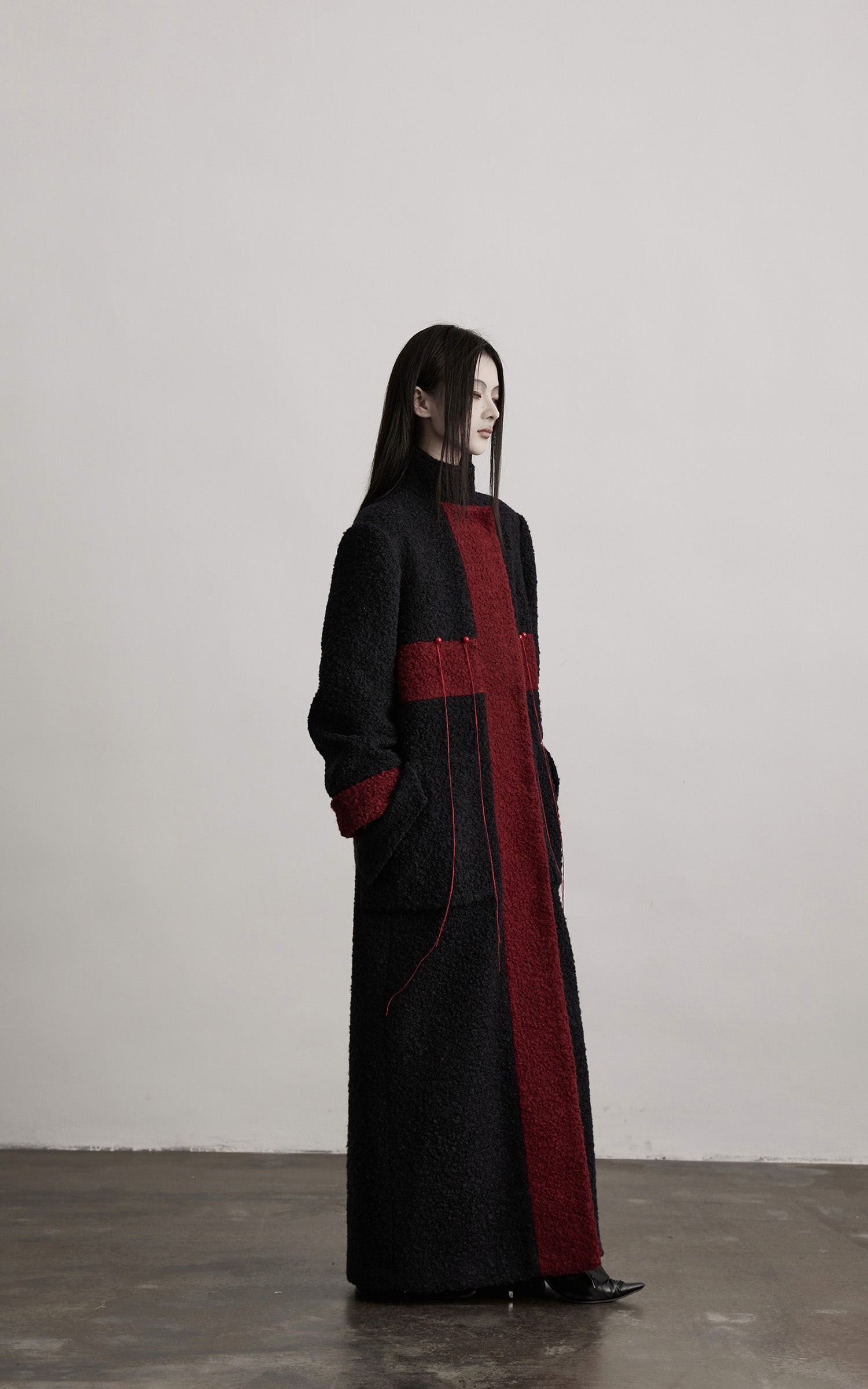 INDULGE Wool-Blend Contrast Panel Long Coat