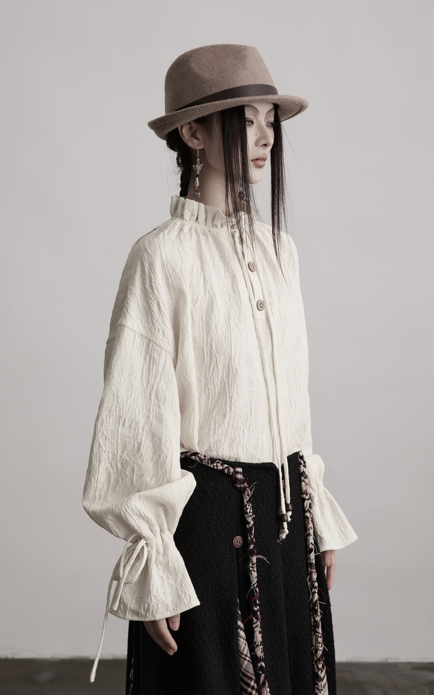 INDULGE Textured Gathered Sleeve Blouse