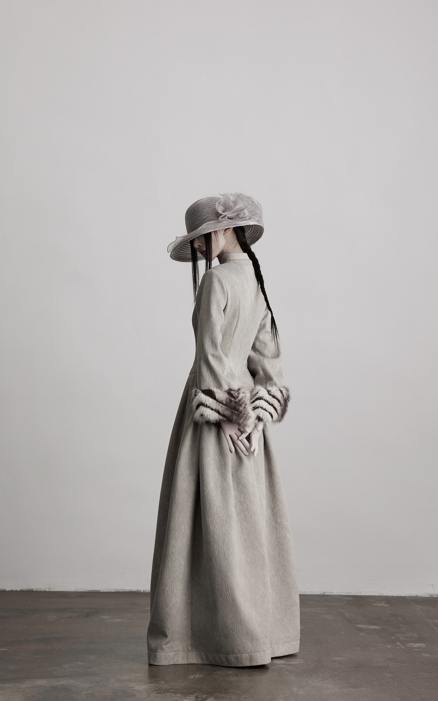 INDULGE Sculptural Long Coat with Faux-Fur Cuffs