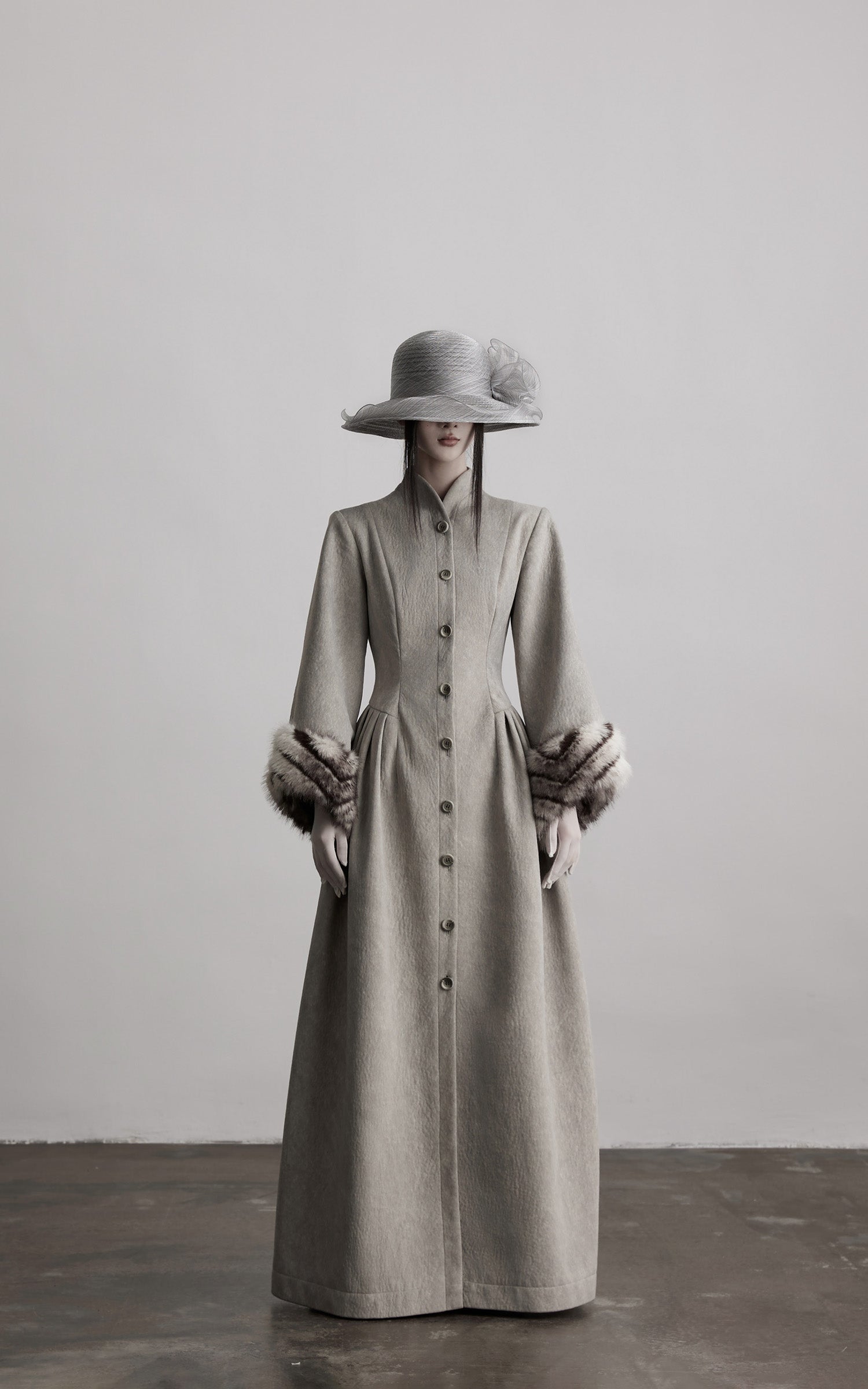 INDULGE Sculptural Long Coat with Faux-Fur Cuffs