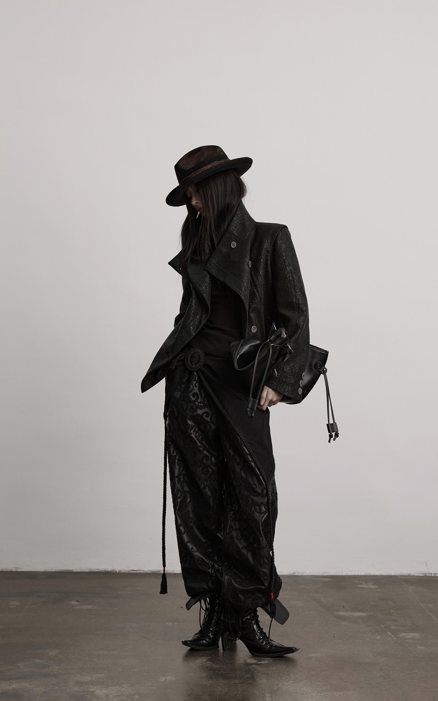 INDULGE Textured Asymmetric Collar Jacket with Sculpted Silhouette