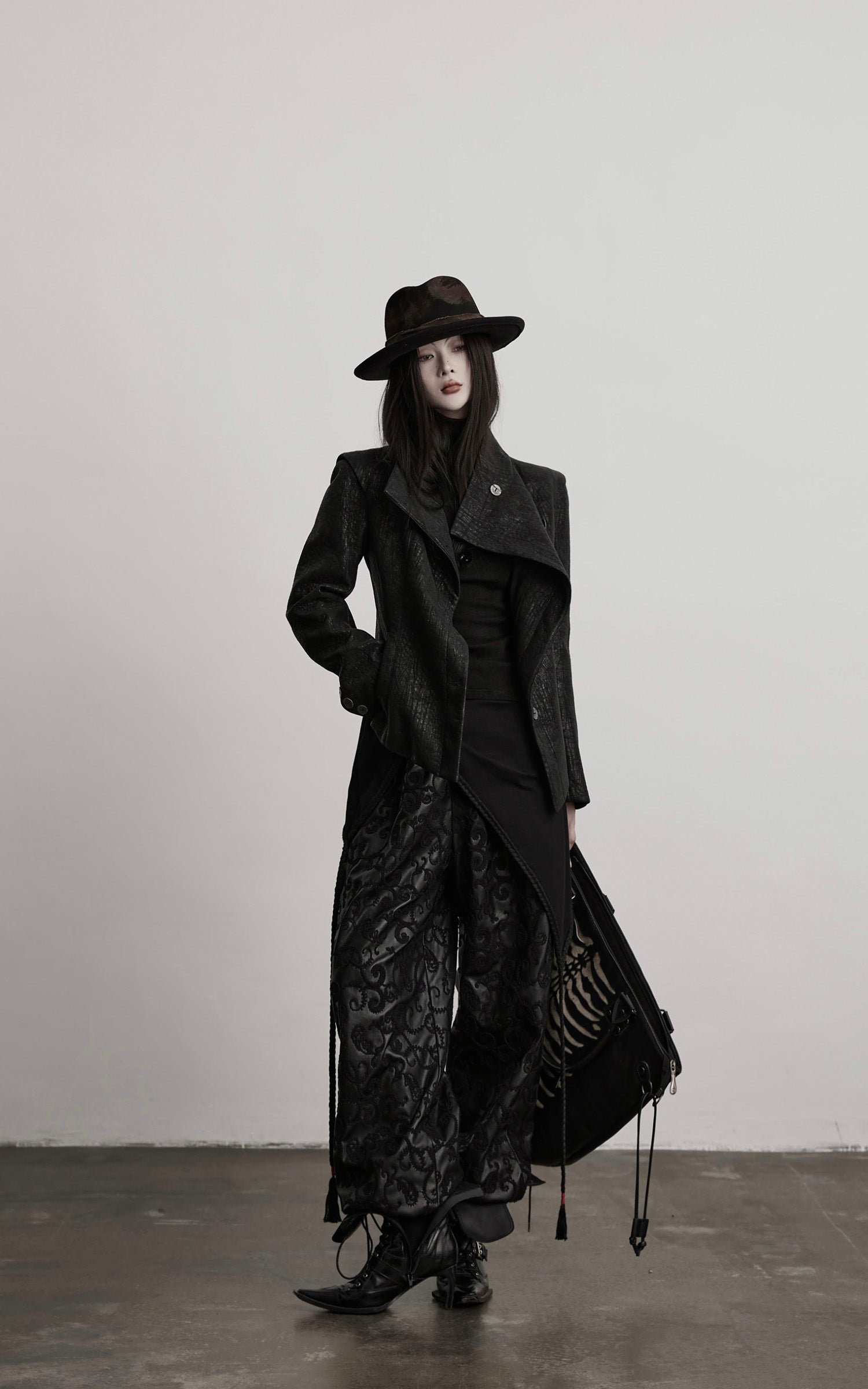 INDULGE Textured Asymmetric Collar Jacket with Sculpted Silhouette