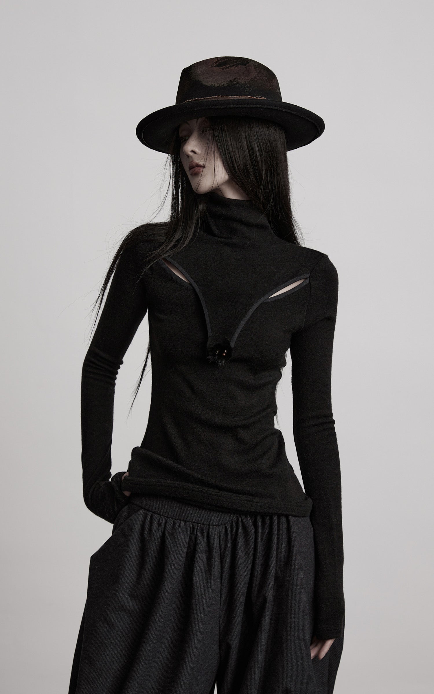 INDULGE Cutout Detail Stretch Knit Top