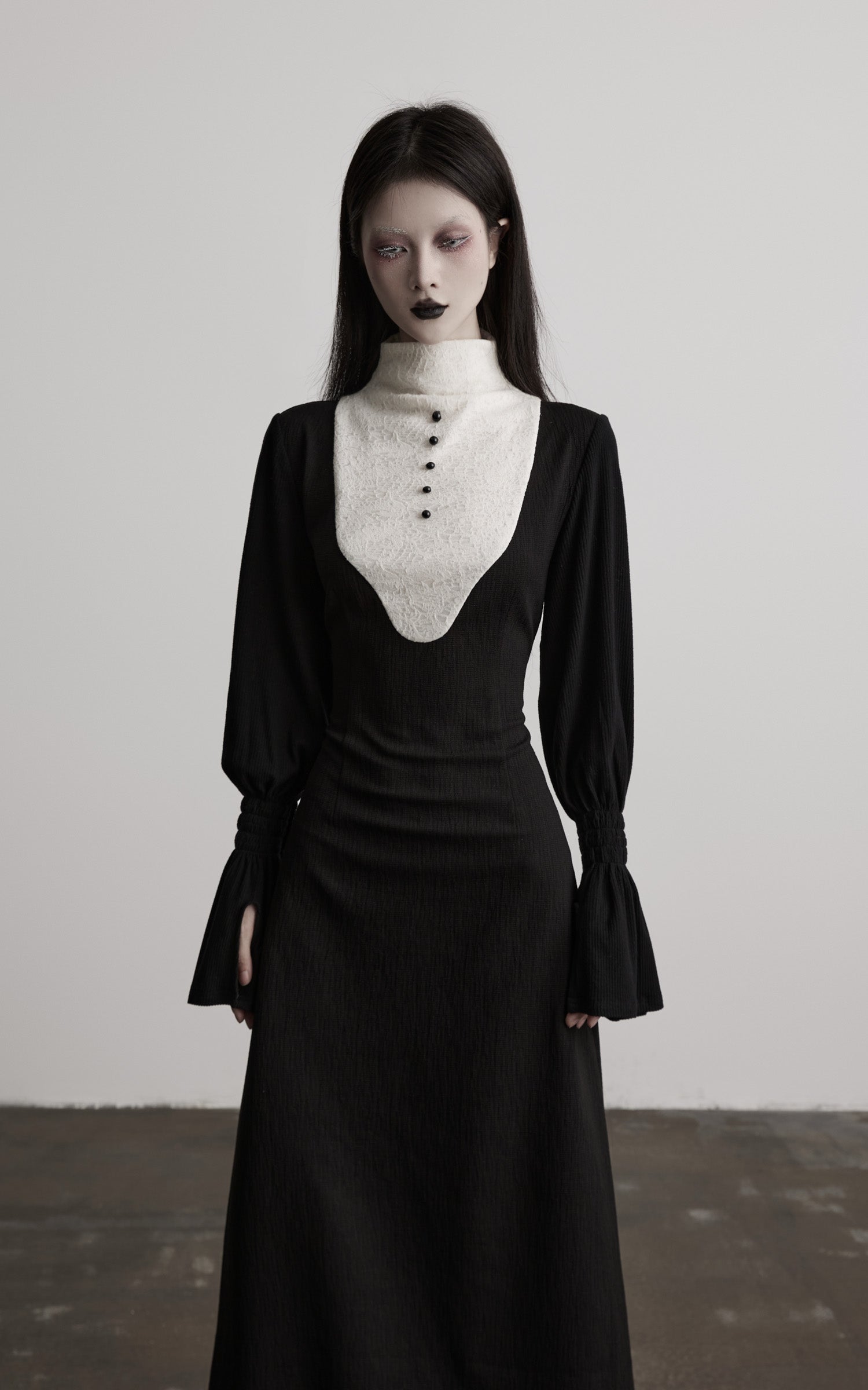 DOINDULGE Structured Contrast Panel High-Neck Dress