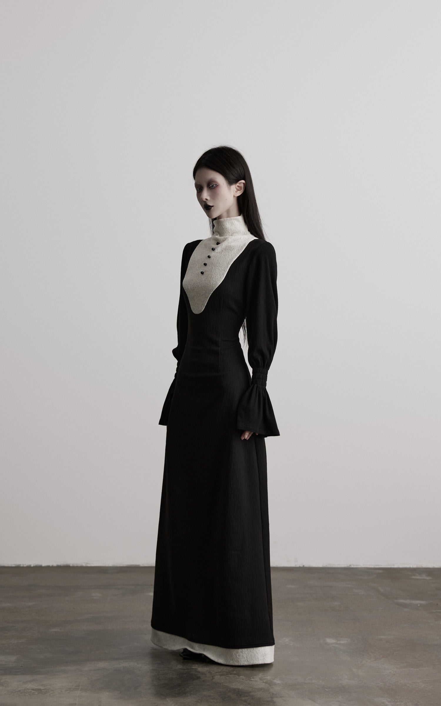 DOINDULGE Structured Contrast Panel High-Neck Dress