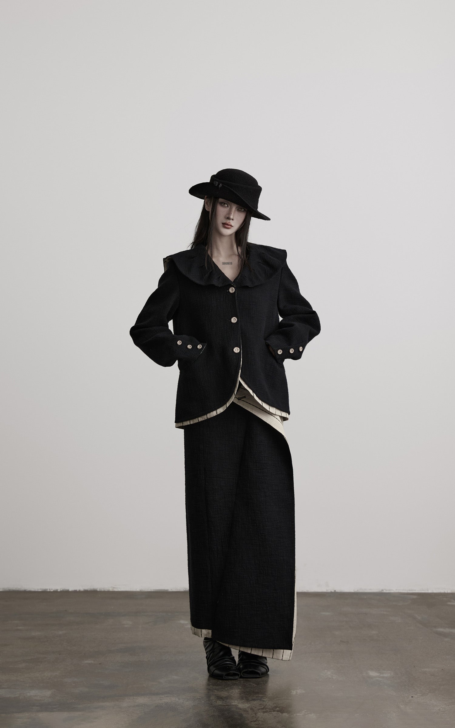 INDULGE Asymmetric Paneled Stripe Deconstructed Maxi Skirt