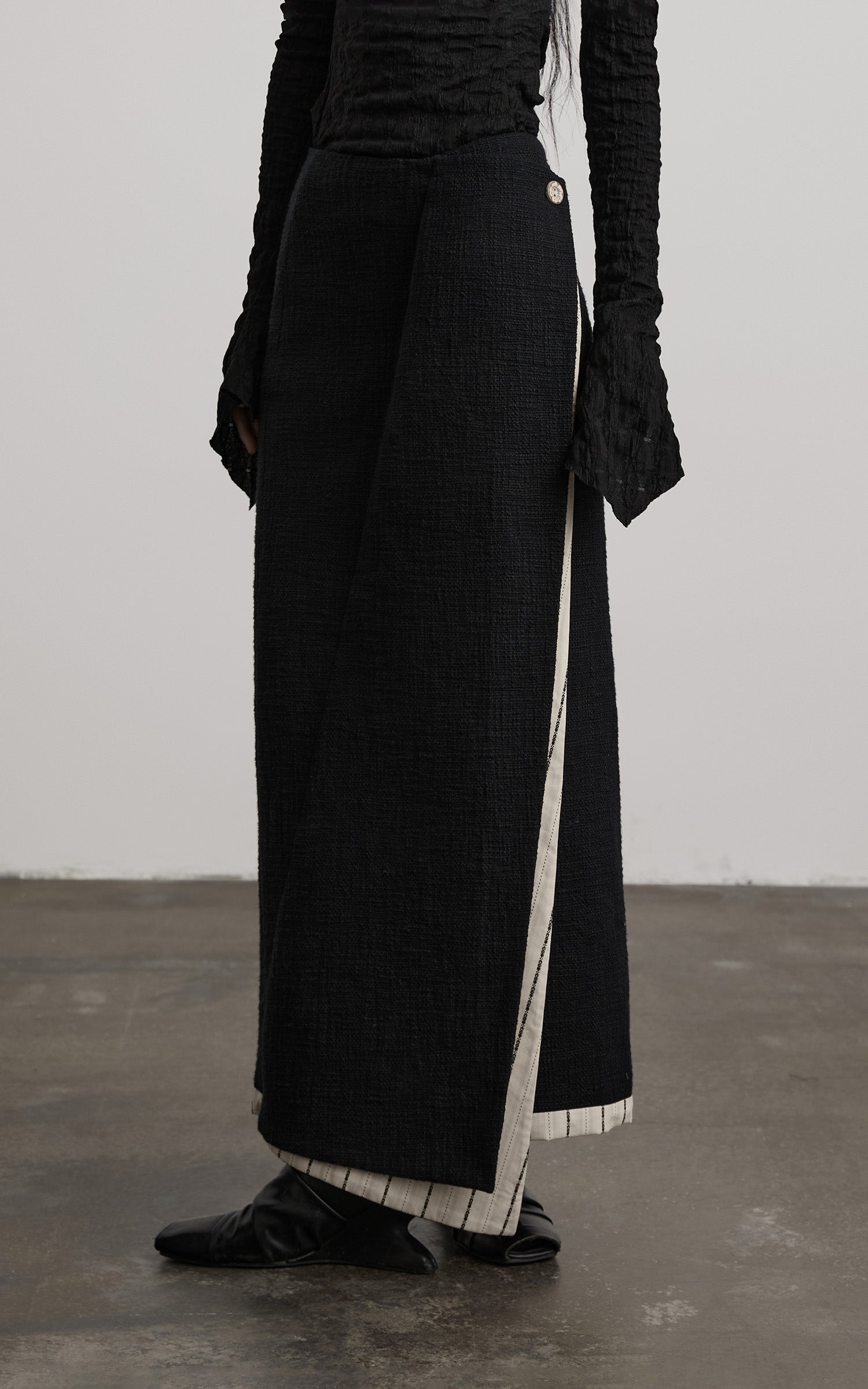 INDULGE Asymmetric Paneled Stripe Deconstructed Maxi Skirt