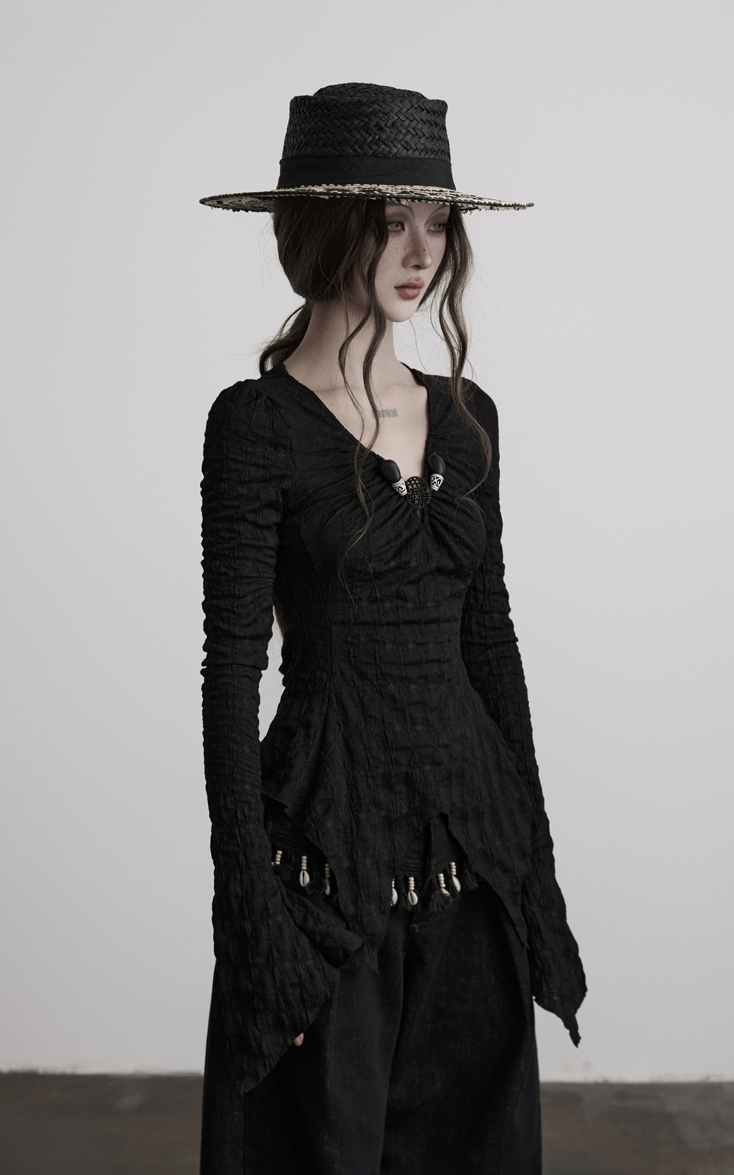 INDULGE Textured Ruched Deconstructed Long Sleeve T-Shirt