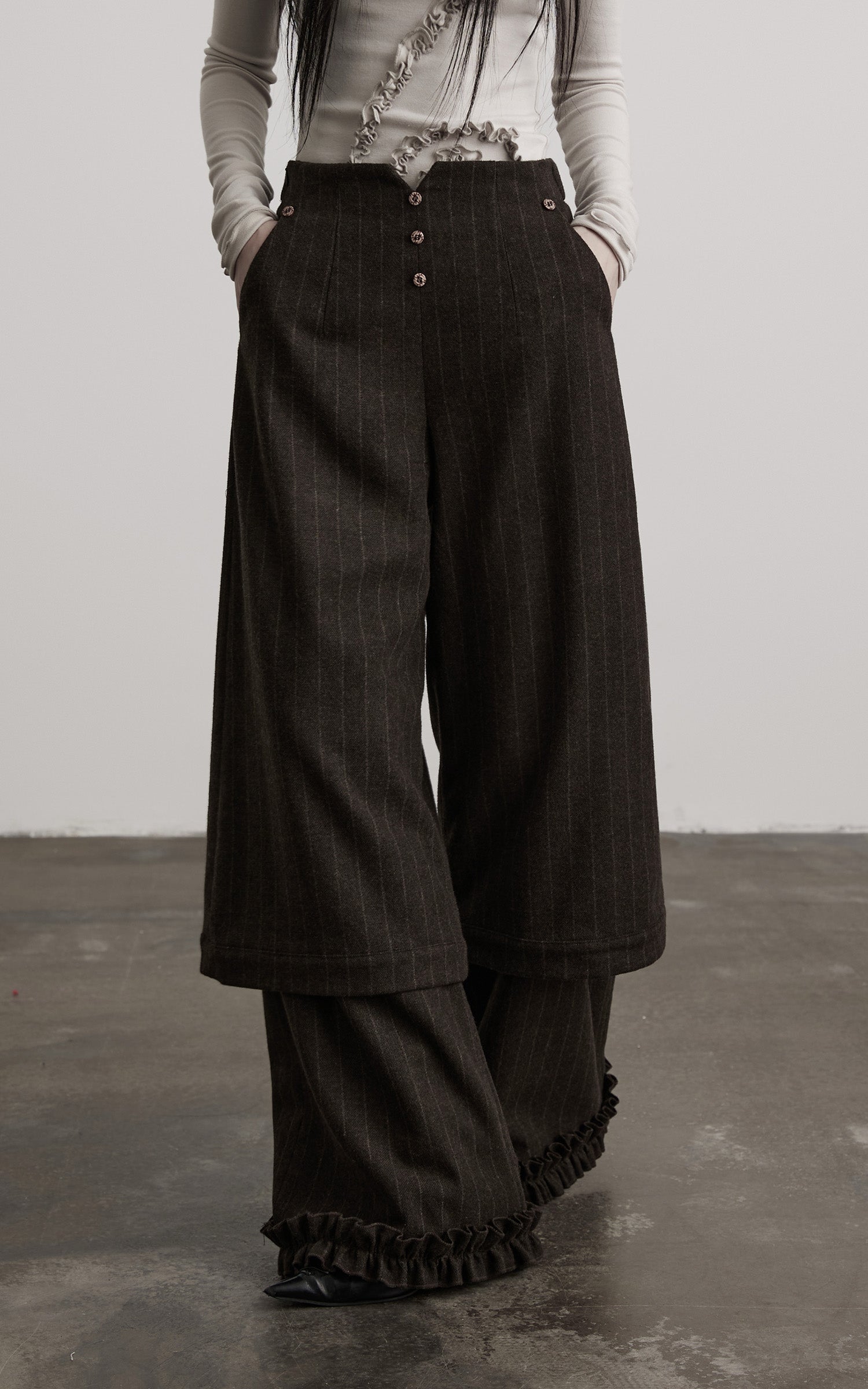 INDULGE Layered Pinstripe Wide-Leg Trousers