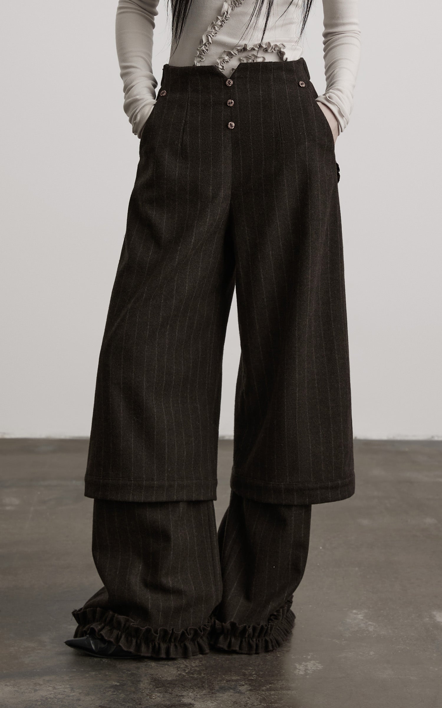 INDULGE Layered Pinstripe Wide-Leg Trousers