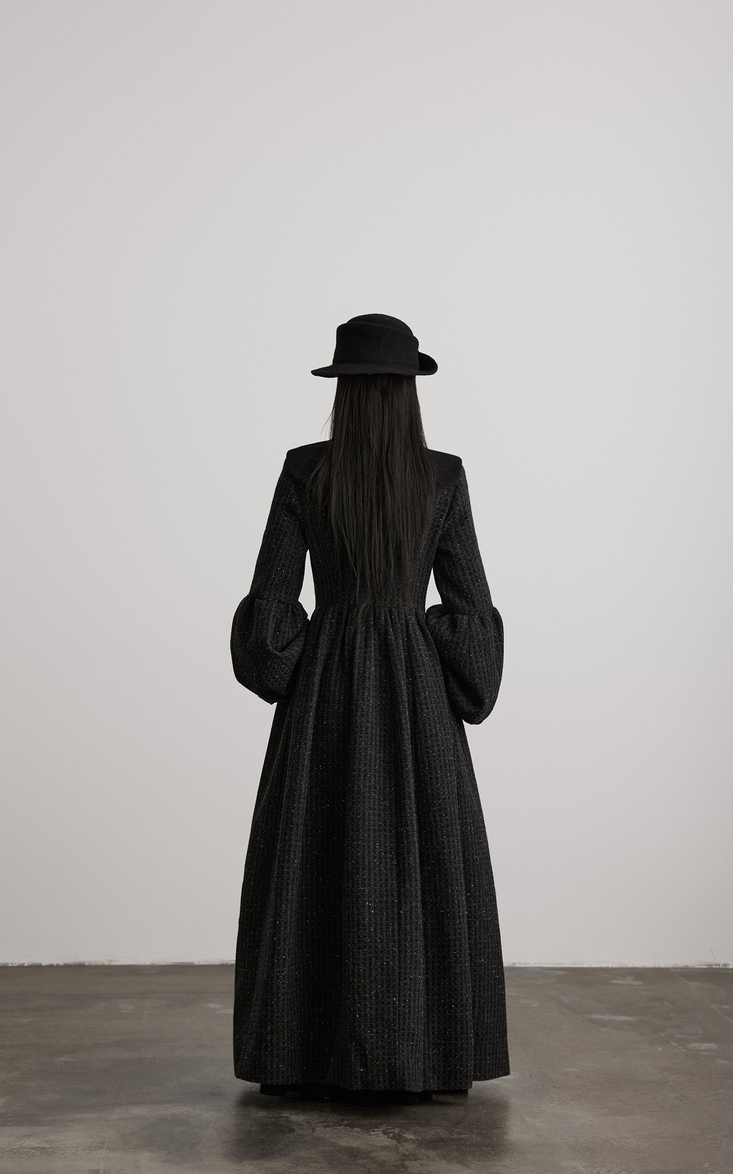 INDULGE Deconstructed High-Neck Balloon Sleeve Long Coat